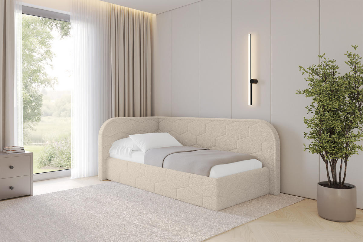 EINZELLBETT Jugendbett mit Bettkasten und Matratze H3/H4, Rechts - JAXY 90x200 Dunkelbeige - Taupe, Holzwerkstoff/Textil (90/200cm) - ALTDECOR