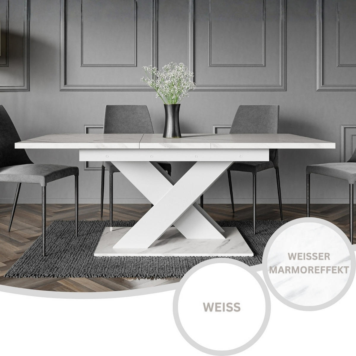 ESSTISCH Bianco Weiß Marmoptik Ausziehbar 140 - 180 cm - Weiß, Holzwerkstoff (140/80/75cm) - PROSPERO