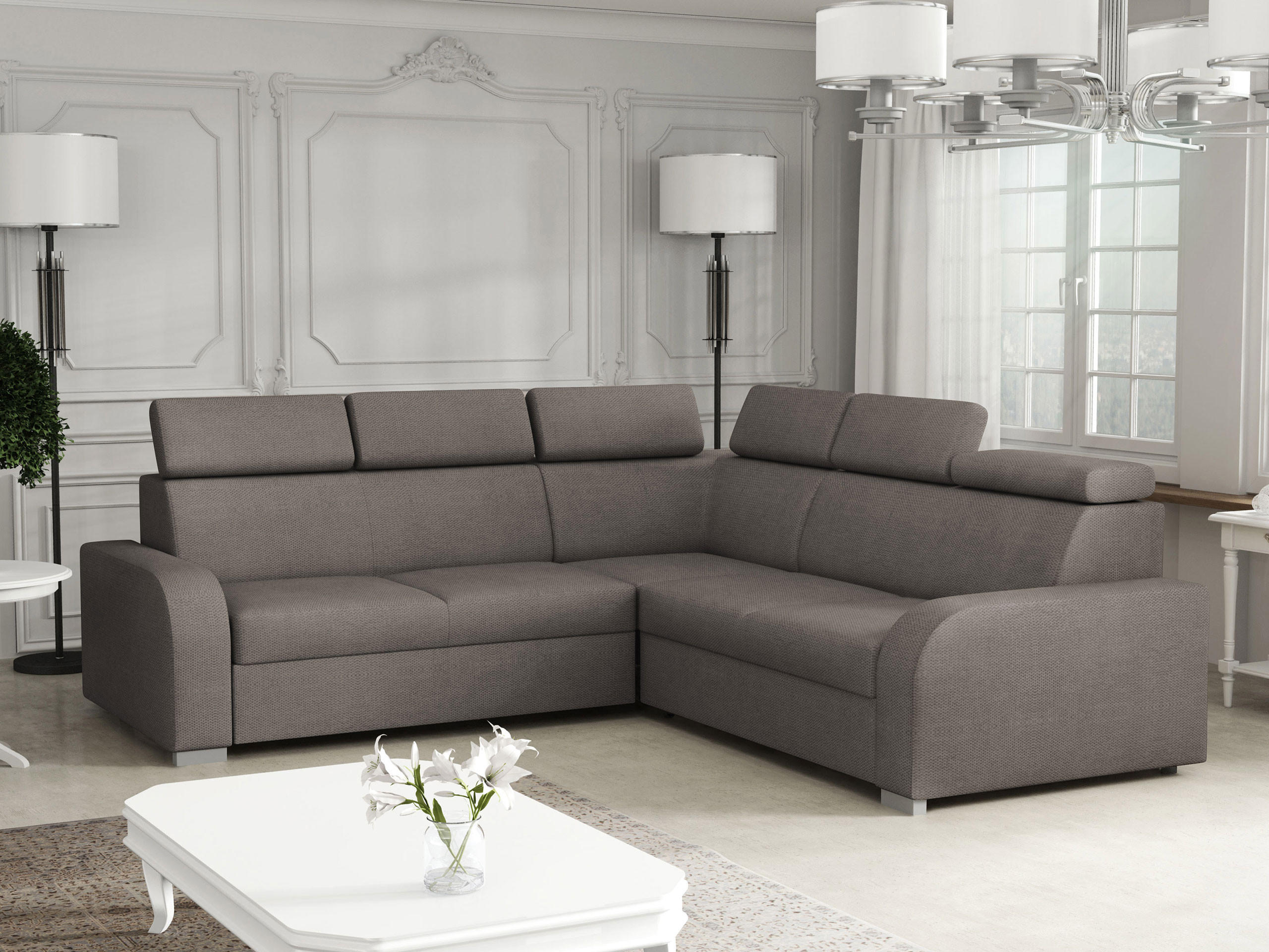 ECKSOFA Oslo 2rR2p - Silberfarben/Braun, Holz/Kunststoff (250/250cm) - MIRJAN24