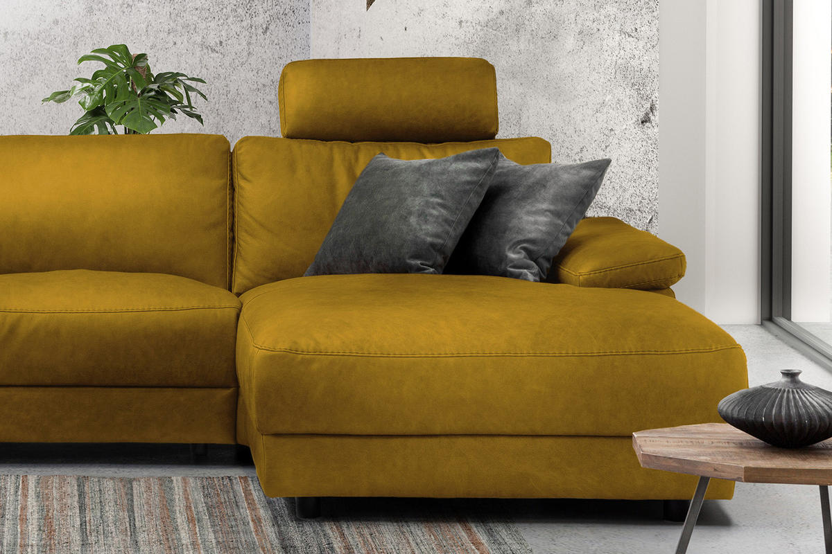 ECKSOFA XL MOTOR. RELAXFUNKTION LOLA Gelb Webstoff - Gelb/Schwarz, Textil (304/178cm) - KAWOLA