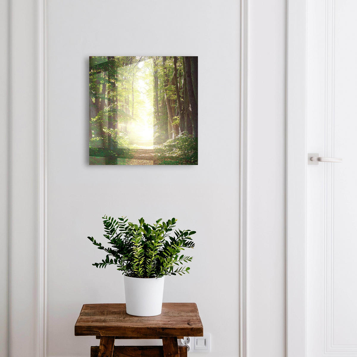 SCHLÜSSELBOX Weiß 30x30 cm – Türöffnung nach rechts - Waldlandschaft - Grün, Metall (30/30/5cm) - TULUP