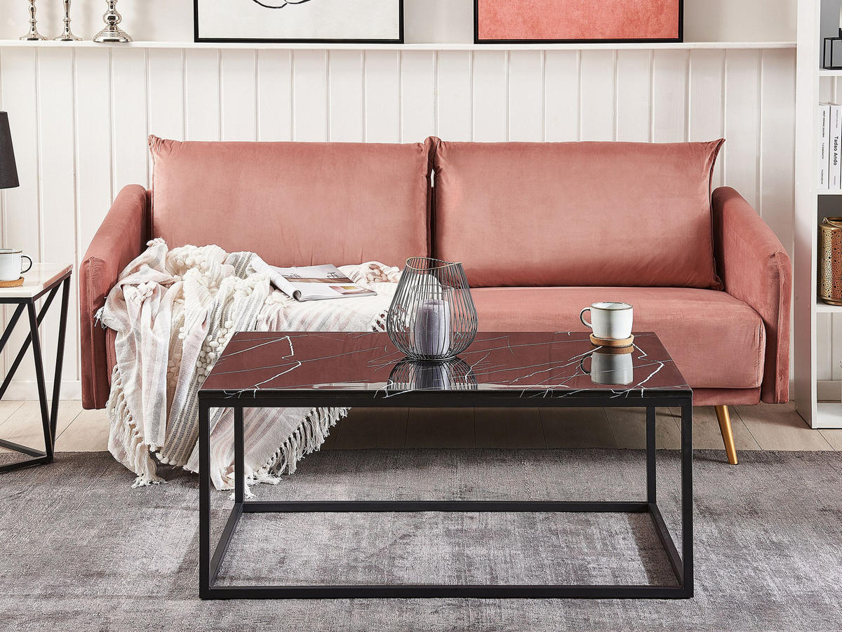 COUCHTISCH Marmor Optik schwarz rechteckig 60/100 cm Delano - Schwarz, Holzwerkstoff (60/100/45cm) - Beliani