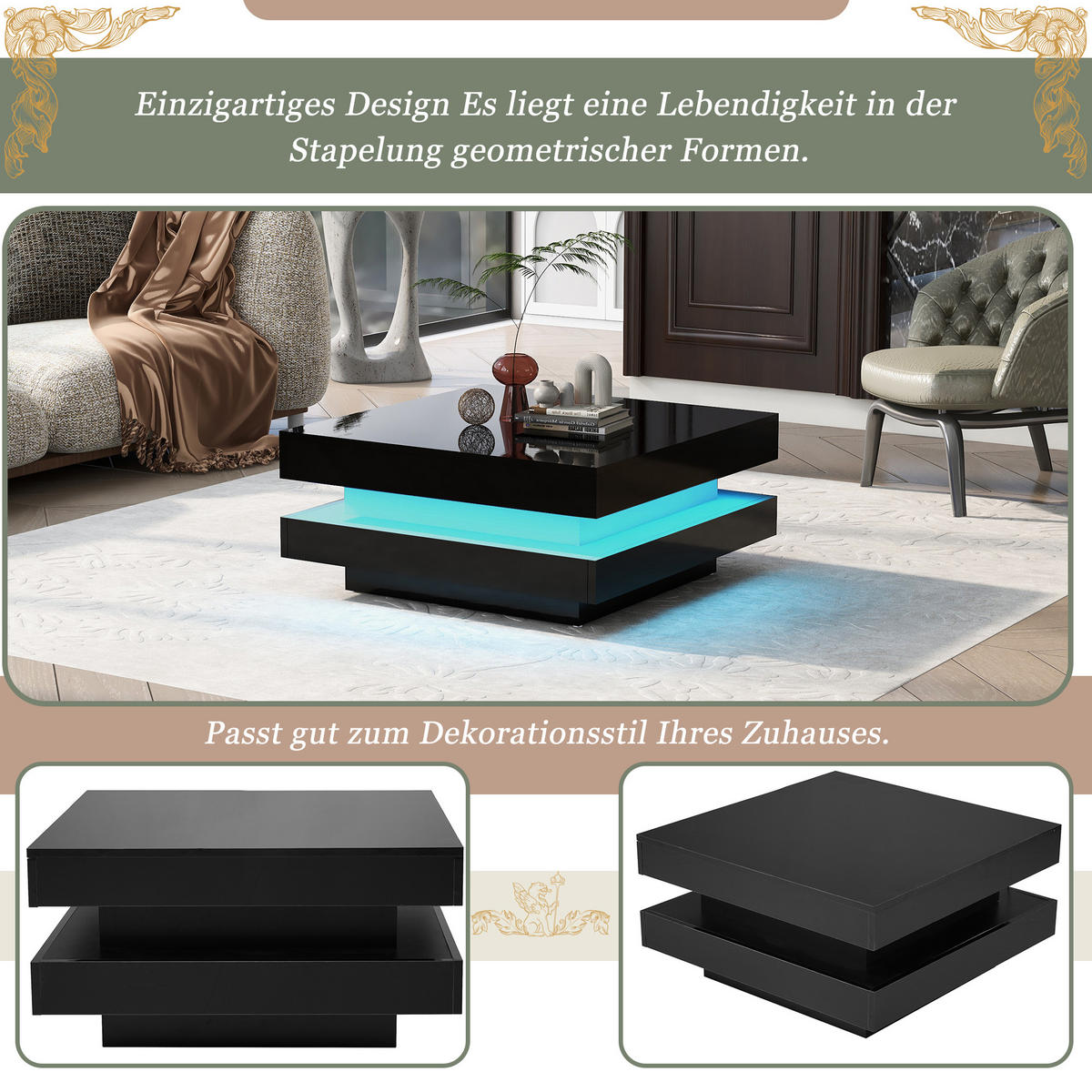 COUCHTISCH DE-027 Rotaro Schwarz - Schwarz, Holzwerkstoff (70/70/36cm) - ComfortXL