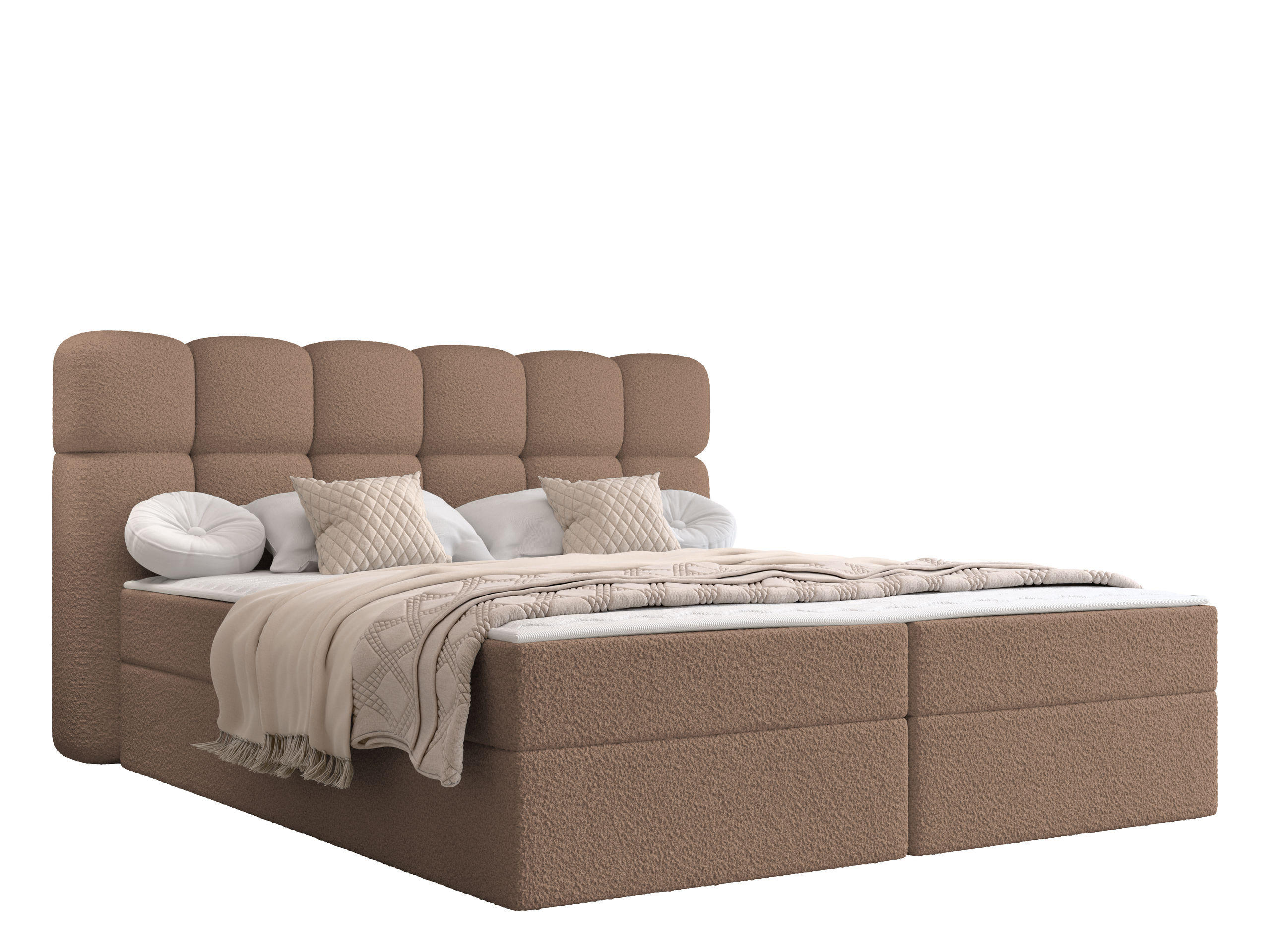 BOXBETT Softi 2 Boucle - H3 - Schwarz/Braun, Holz/Holzwerkstoff (140/200cm) - MIRJAN24
