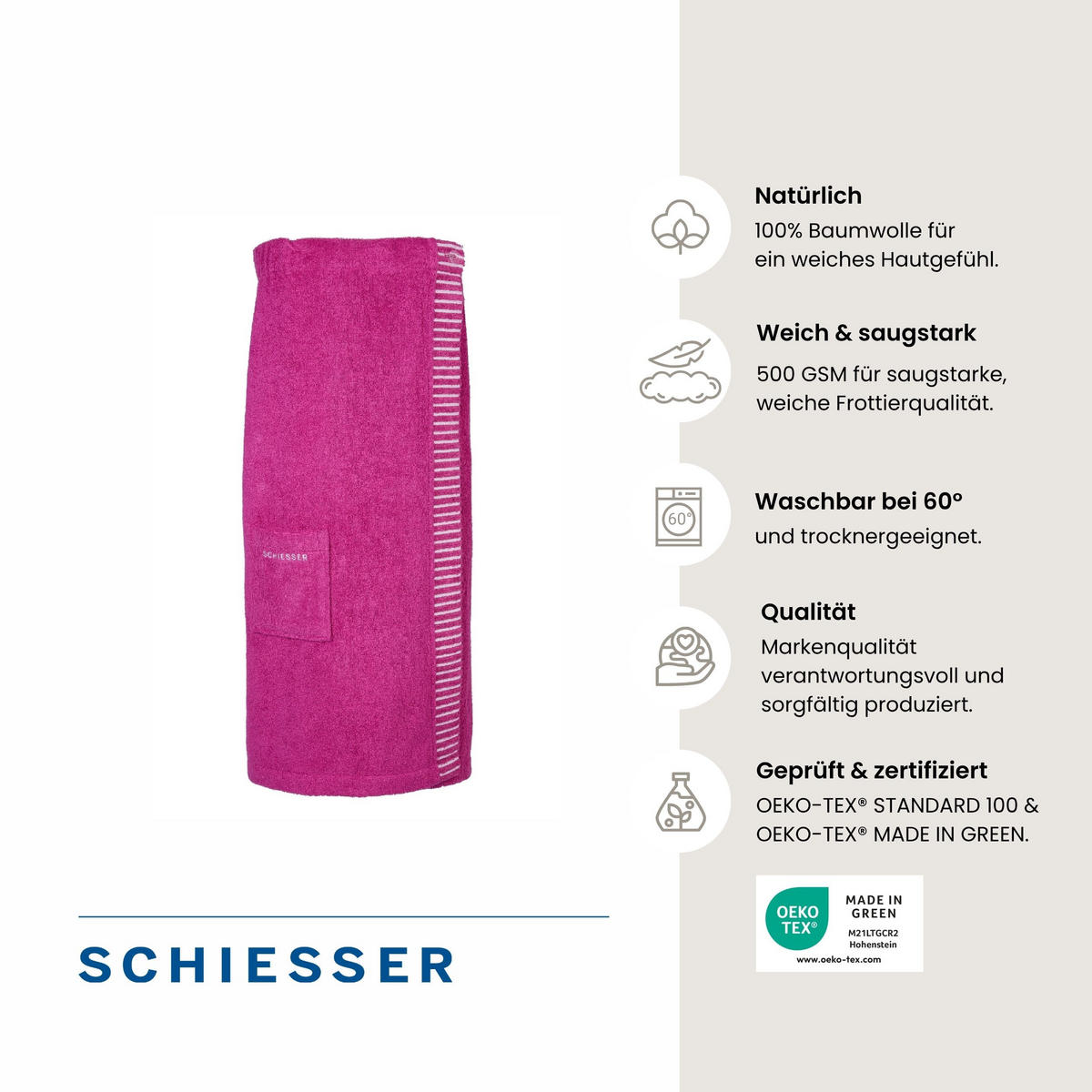 SAUNAKILT Rom Damen - 36-42 - Fuchsia - Violett, Textil (80/130cm) - SCHIESSER