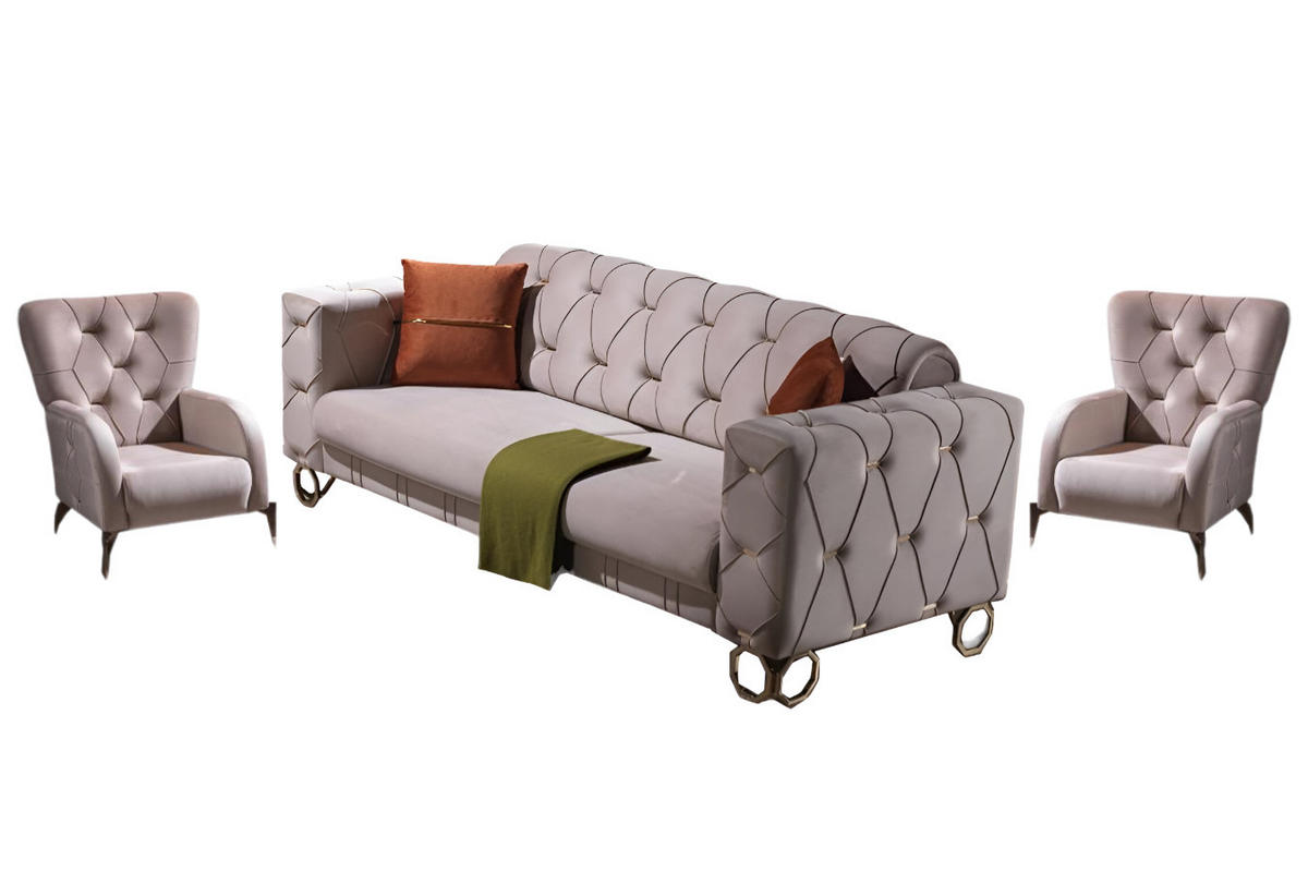 SITZGARNITUR Lizzy Beige Stellvariante:2+1+1 - Beige, Holz (170/80/90cm) - Villa Möbel