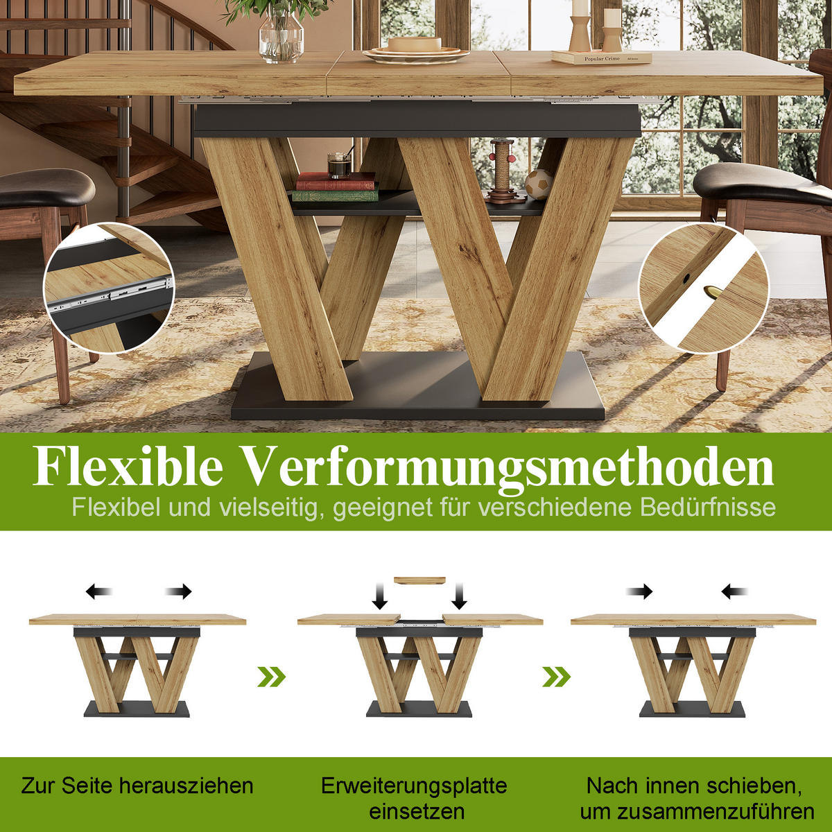 ESSTISCH Teleskop 119-158Cm W Beine Holzfarbe - Multicolor, Holzwerkstoff (80/119/75cm) - FLIEKS