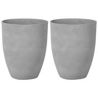 BLUMENTOPF 2er-Set hellgrau rund 43/43/52 cm Croton - Hellgrau, Stein (52cm) - Beliani