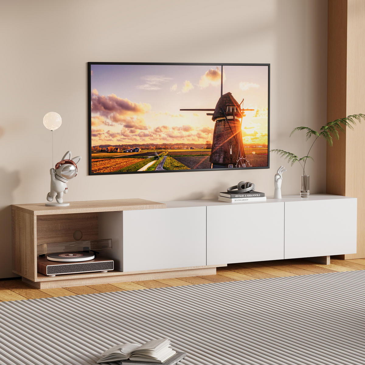 TV-LOWBOARD 163–240 cm Ausziehbar mit LED-Licht 3 Schubladen Weiß-Holzoptik - Weiß, Holzwerkstoff (38/44/240cm) - SHOPENTRA