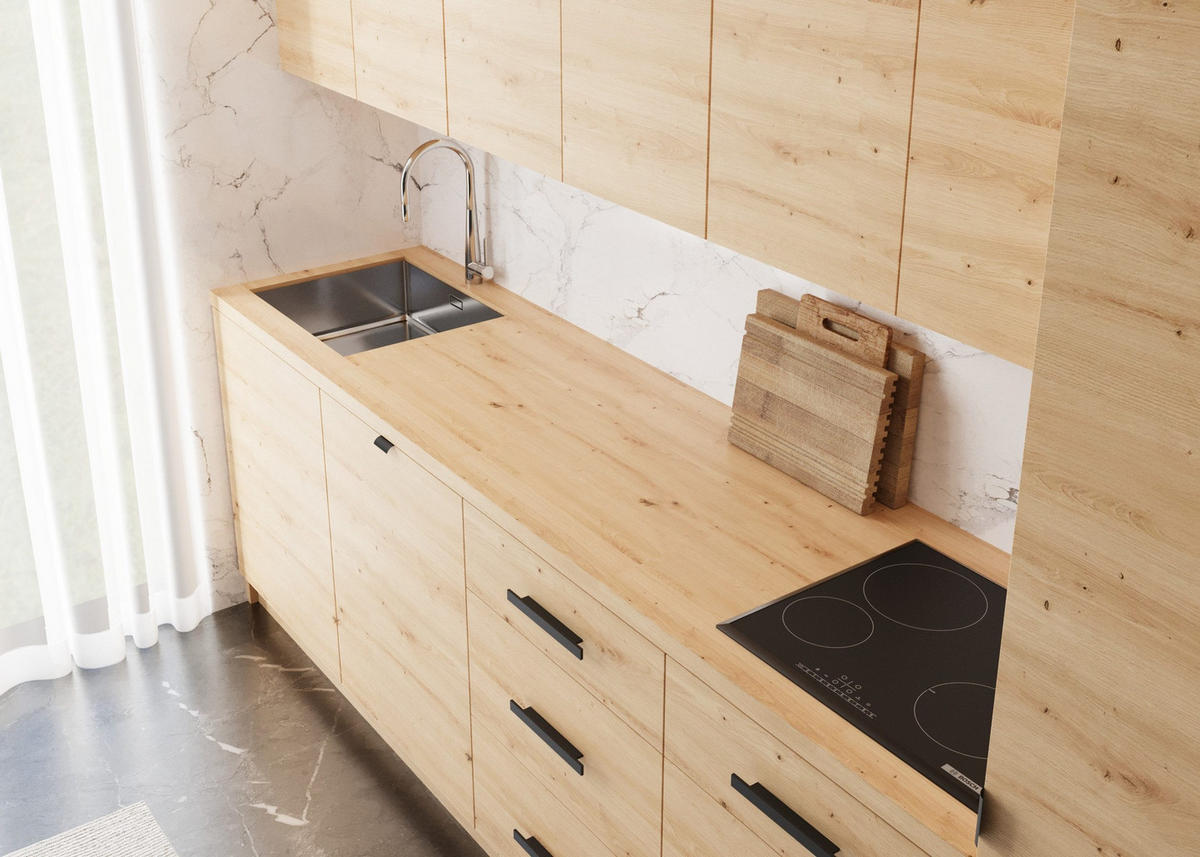 KÜCHENZEILE 360 cm - Nexa K50-G360 - in Woodline / Matt - Schwarz/Eiche Artisan, Holz/Metall (360/212/582cm) - ROYAL24_MARKT