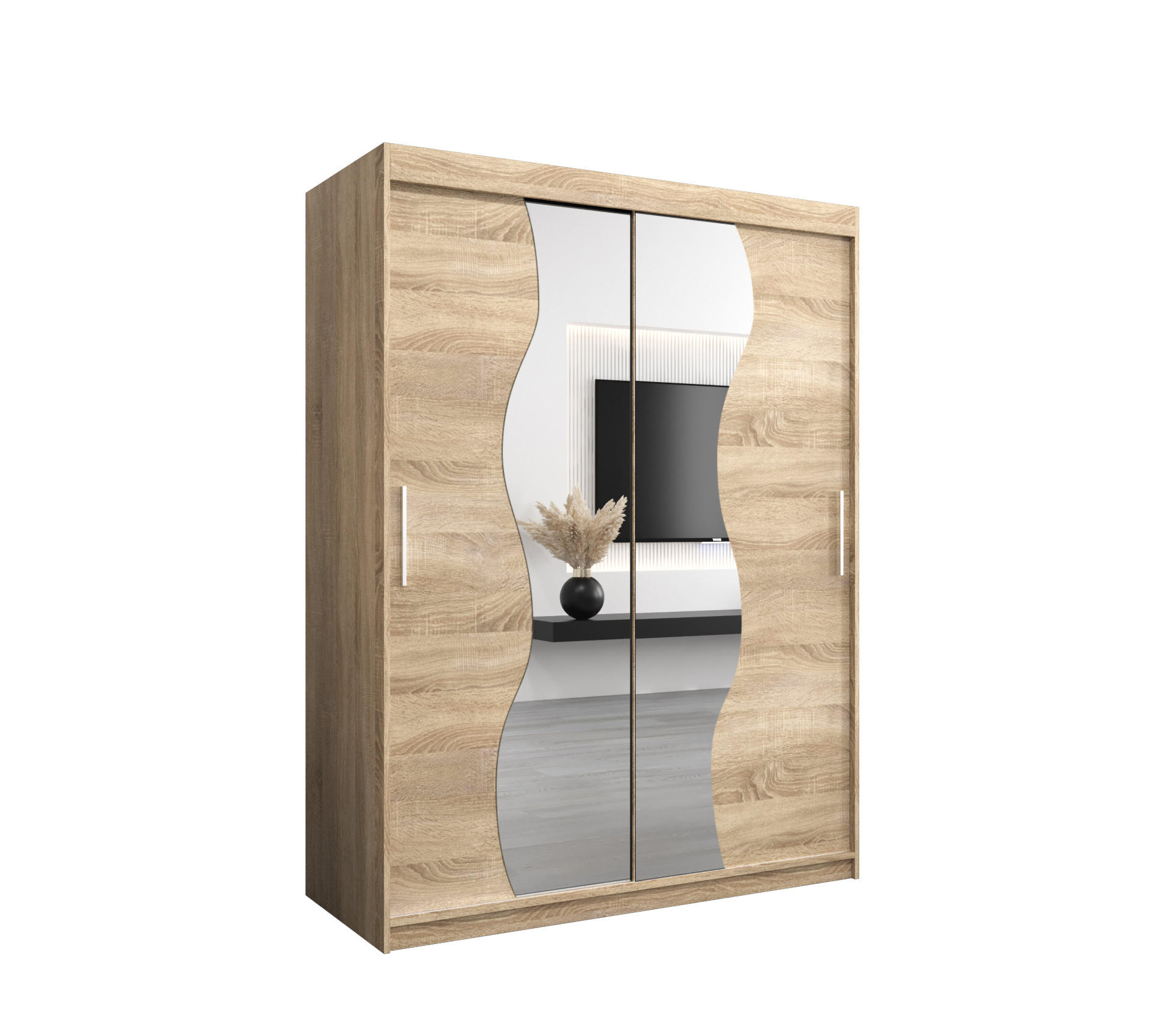 SCHWEBETÜRENSCHRANK 200/150/62 2-türig - Silberfarben/Sonoma Eiche, Holz/Kunststoff (150/200/62cm) - MÖBEL KRYSPOL