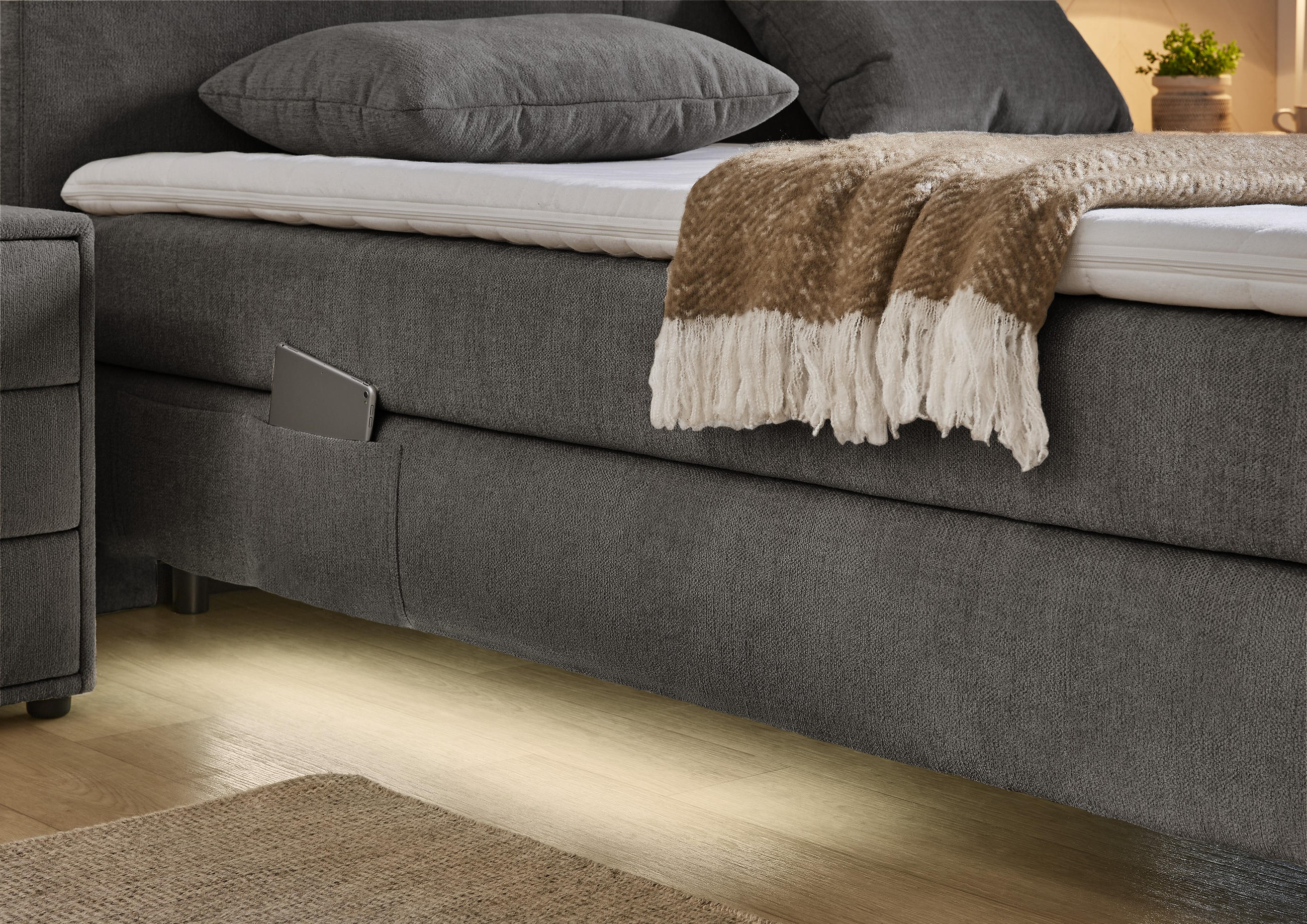 Thumbnail - luma-home Boxspringbett, Dunkelgrau, Textil, H3 + H4, Höhe ca. 17 cm, einzeln stellbar,Rechteckig, 180x200 cm, Schlafzim...
