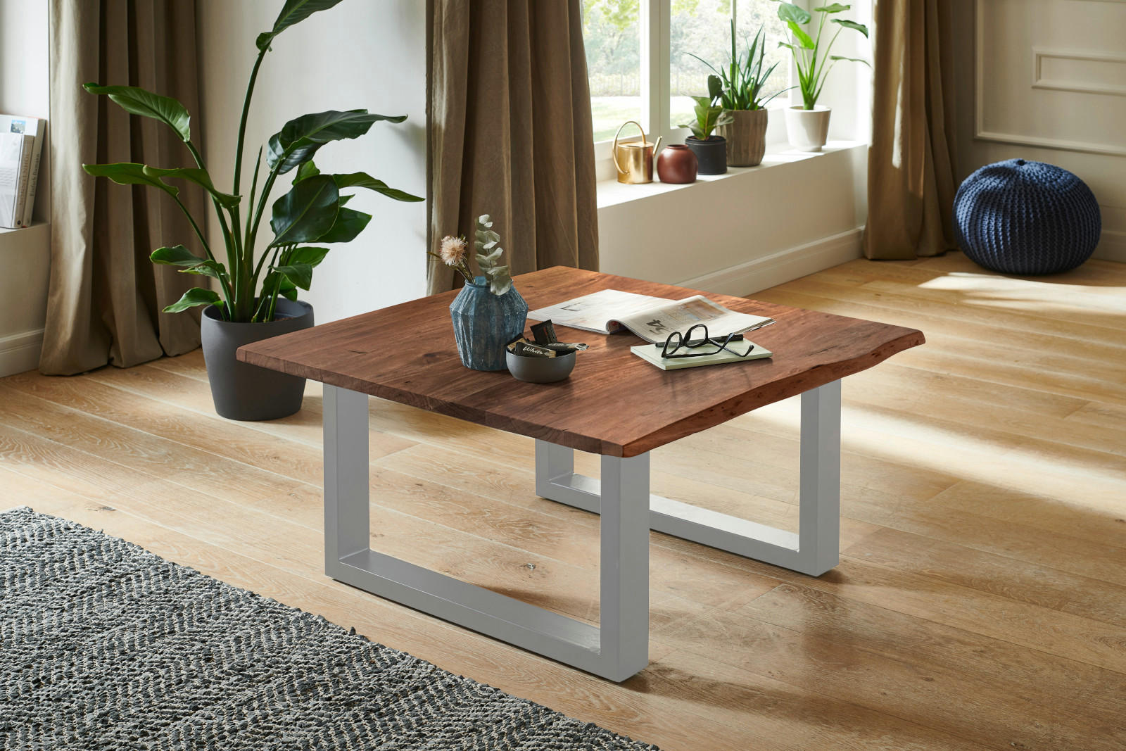 COUCHTISCH NOAH - Silberfarben/Braun, Holz/Metall (80/80/43cm) - SAM