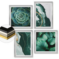 WANDBILDER 4er Set - 50x50 cm & 40x60 cm Silberner Rahmen - Abstrakte Muster von Sukkulentenblättern - Silberfarben, Kunststoff (50/50cm) - ArtPrintCave