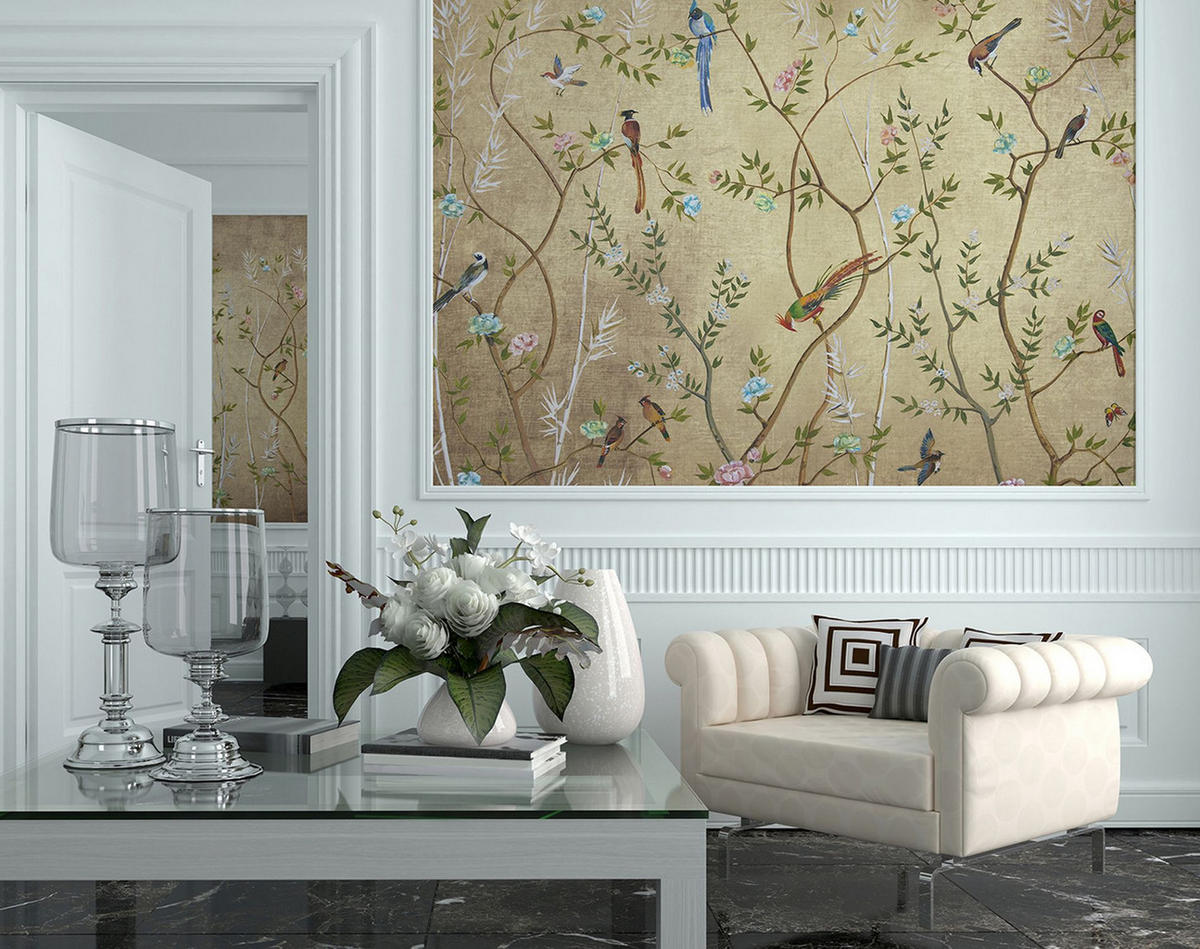 FOTOTAPETE Blumen und Vögel 424 x 280 cm - Braun, Papier (424/280cm) - Sanders & Sanders