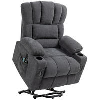 FERNSEHSESSEL mit Aufstehhilfe Relaxsessel mit Liege-, Heiz- und Massagefunktion - Dunkelgrau/Schwarz, Textil/Metall (91/110/93cm) - HOMCOM