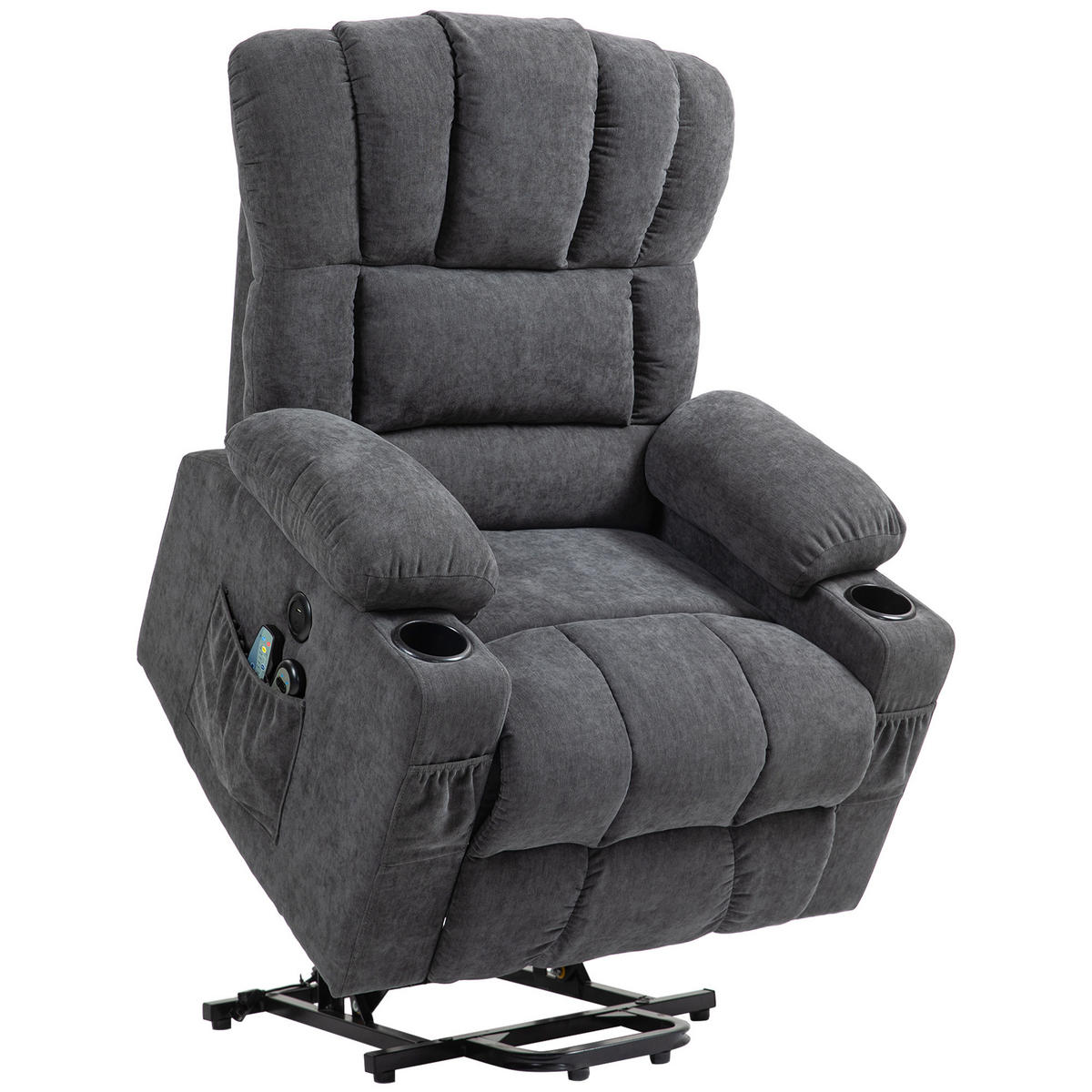 FERNSEHSESSEL mit Aufstehhilfe Relaxsessel mit Liege-, Heiz- und Massagefunktion - Dunkelgrau/Schwarz, Textil/Metall (91/110/93cm) - HOMCOM