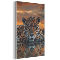 AKUSTIKBILD Natur - Leopard - Tier - Sonnenuntergang - Modern Wanddeko 60x90 cm - Orange, Kunststoff (60/90/0.9cm) - MuchoWow