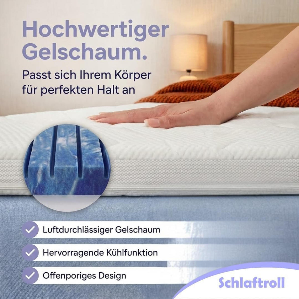 TOPPER 180x200 cm – 7 Zonen - 8 cm Gelschaum – TENCEL™ Lyocell Bezug – präzise Druckentlastung - Weiß, Textil (180/200cm) - Schlaftroll