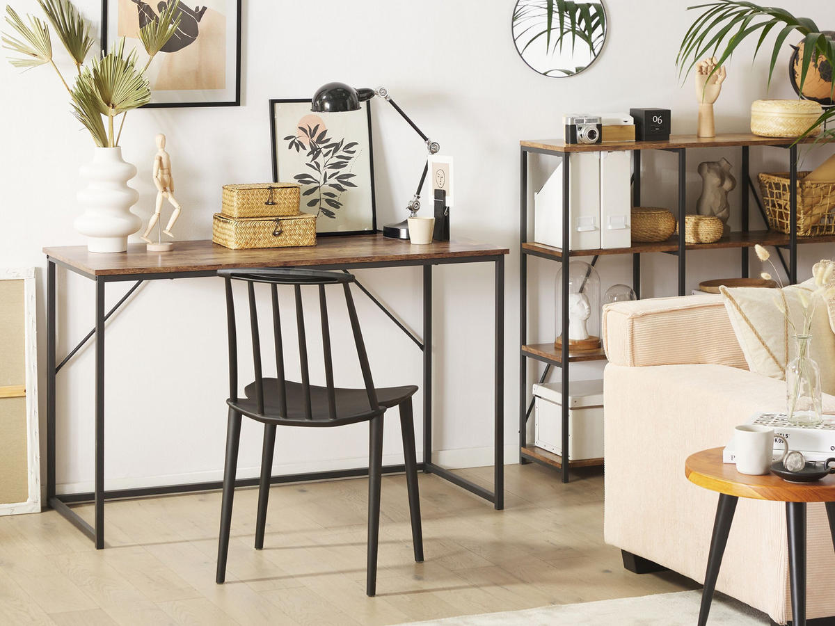 SCHREIBTISCH dunkler Holzfarbton/schwarz 120/55/74 cm Pembro - Dunkelgrau, Holzwerkstoff (55/120/74cm) - Beliani