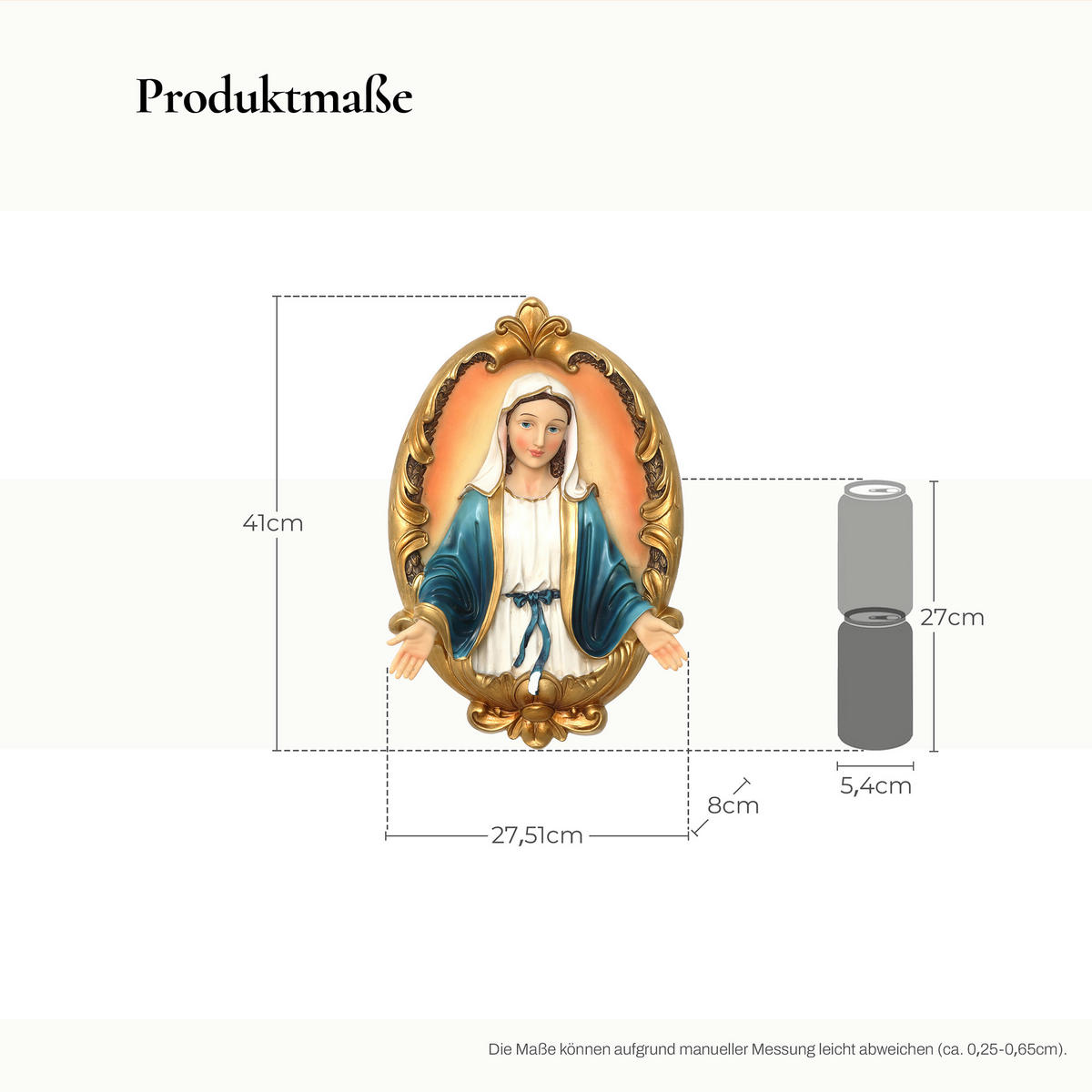 WANDDEKOR Heilige Maria, Symbol des Segens | B27.5 x T8 x H41 cm - Multicolor, Kunststoff (27.5/41/8cm) - Hometopia