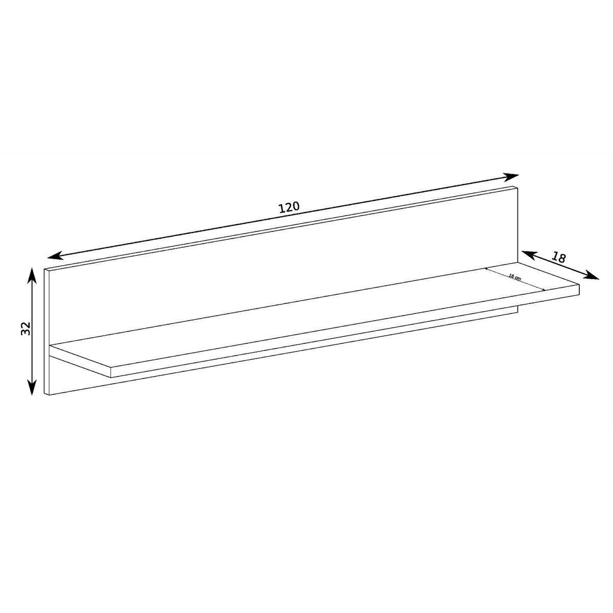 WANDBOARD BALESTRAND N11 Eiche - Eichefarben, Glas/Holzwerkstoff (120/32/18cm) - Komodee