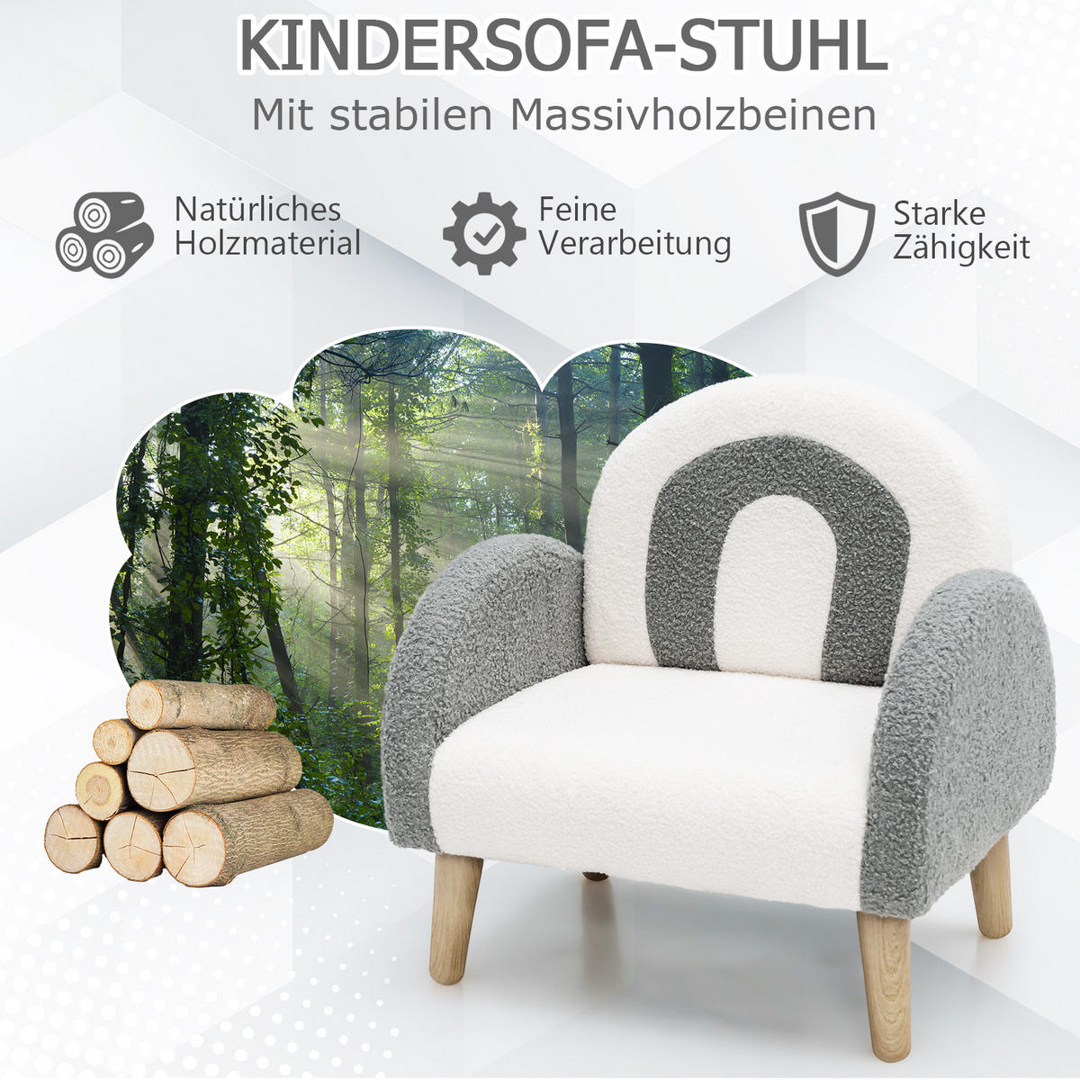 KINDERSOFA 51cm Grau - Grün, Holz (42/51/51cm) - COSTWAY