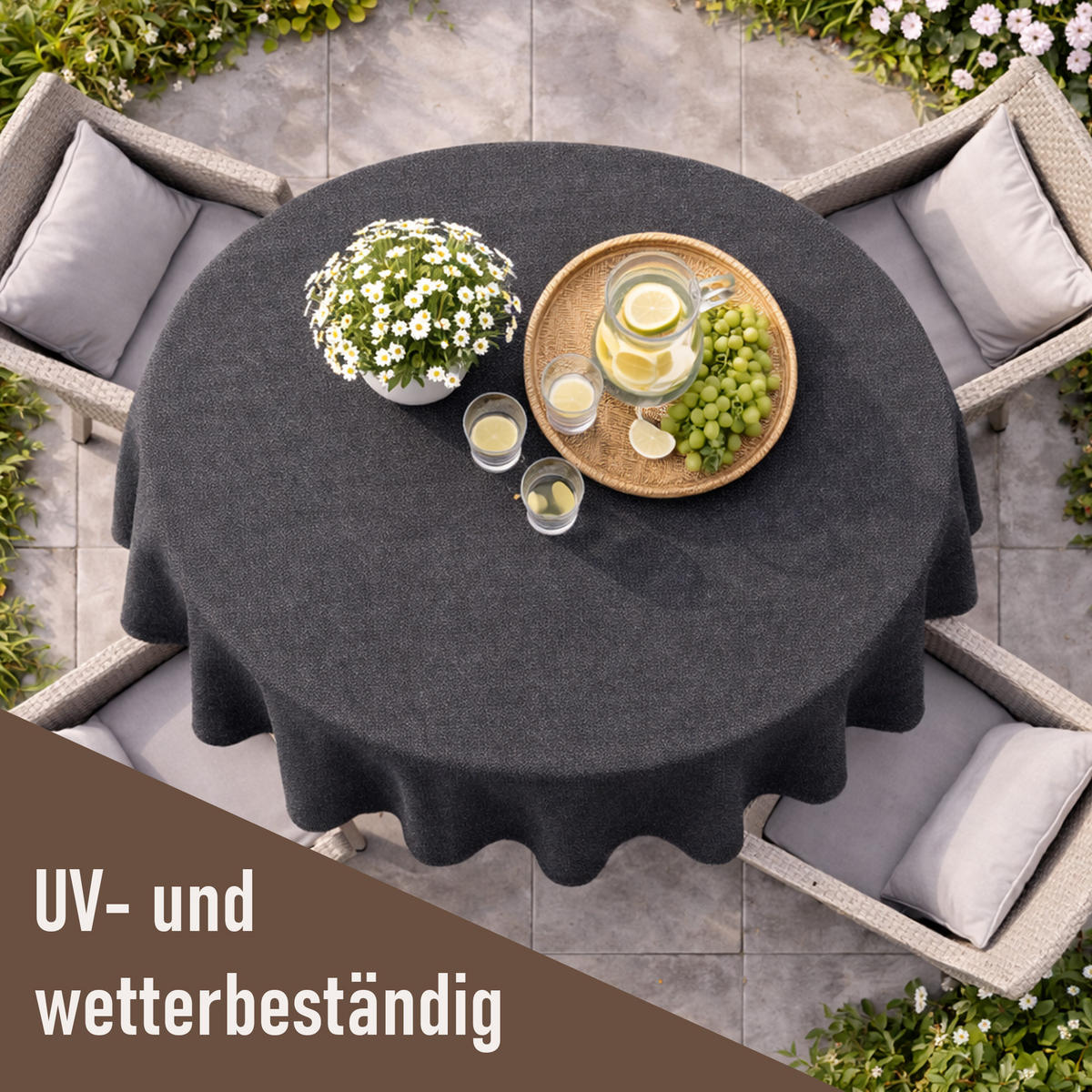 TISCHDECKE Garten Weichschaum Ø140cm - Anthrazit - Anthrazit, Kunststoff (140/140cm) - Bestlivings