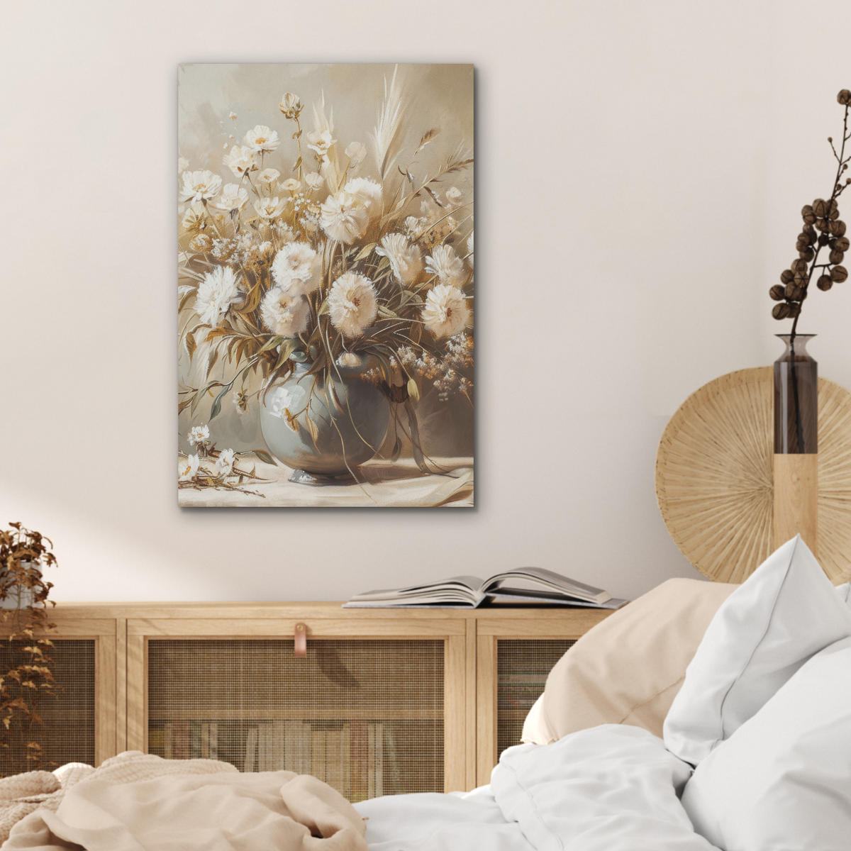 AKUSTIKBILD - Blumen - Vase - Stilleben - Beige - 50x70 - Creme, Kunststoff (50/70/0.9cm) - MuchoWow