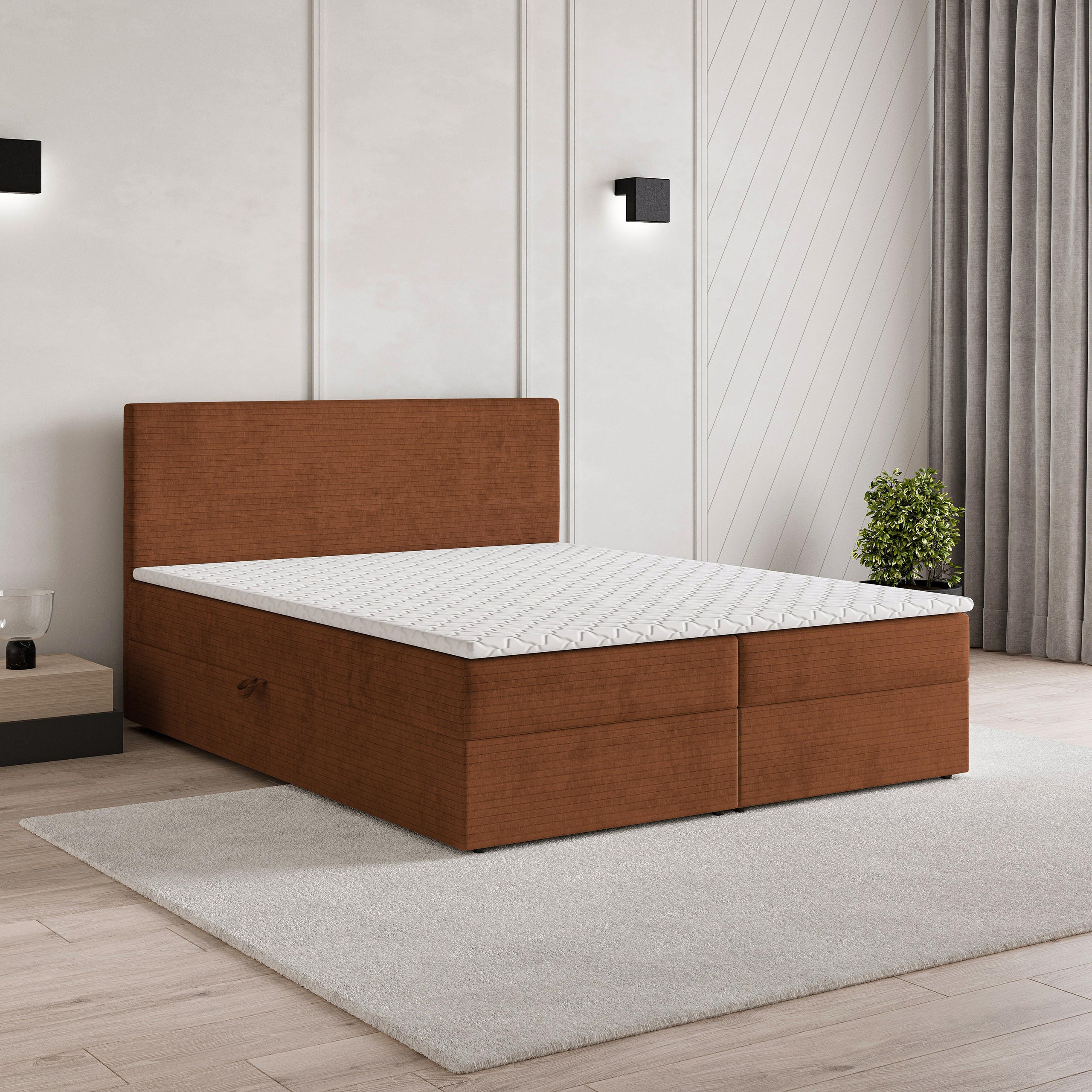 BOXBETT NIRA 140x200 cm mit Matratze und Topper - Orange - Orange, Holz (140/200cm) - MASSENO