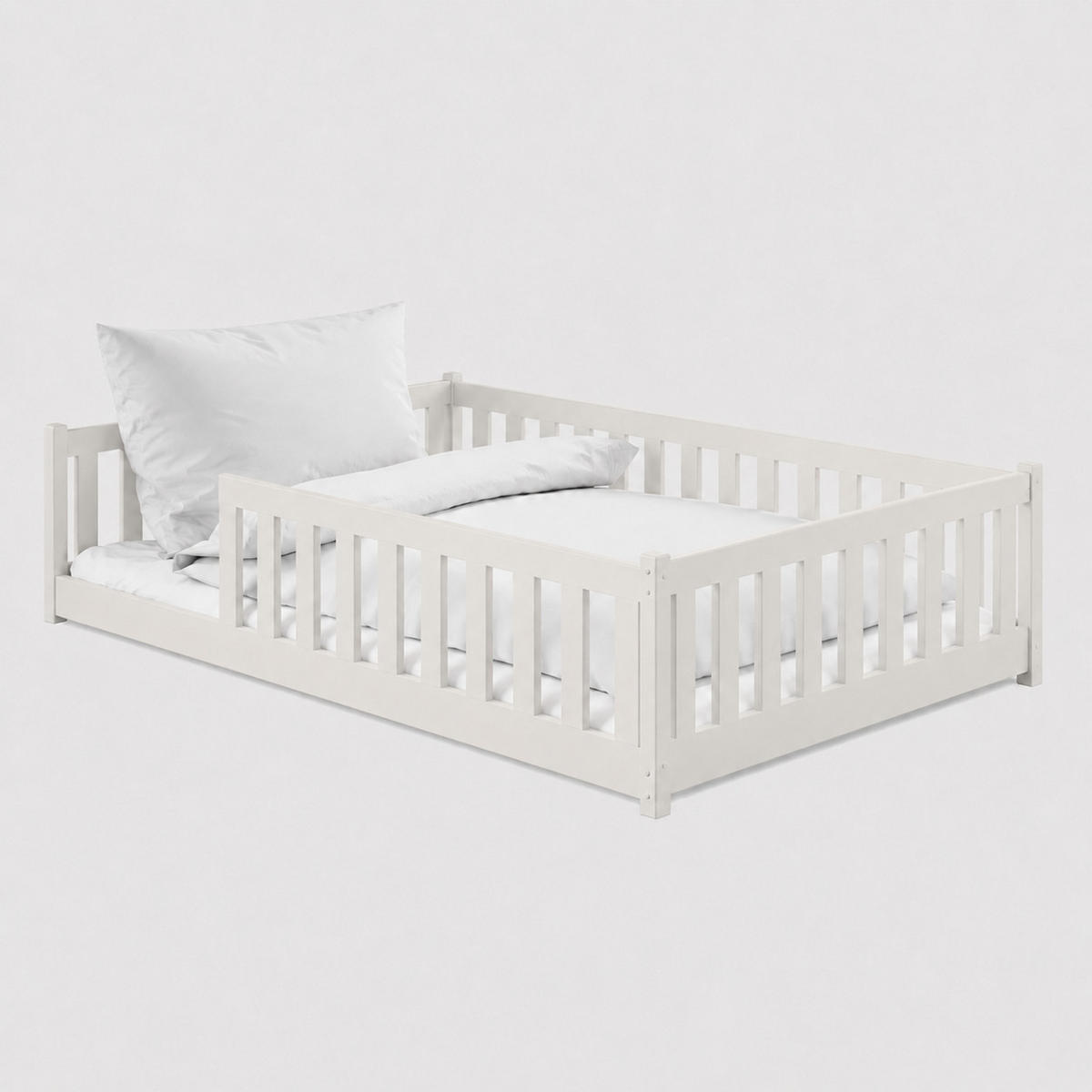 BODENBETT 120x200 cm in Baumwolle - Beige, Holz (120/200cm) - Kids Collective