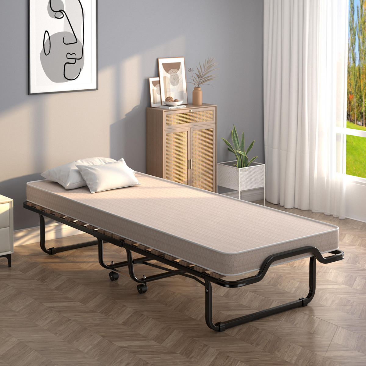 GASTEBETT Beige - Beige, Metall - COSTWAY