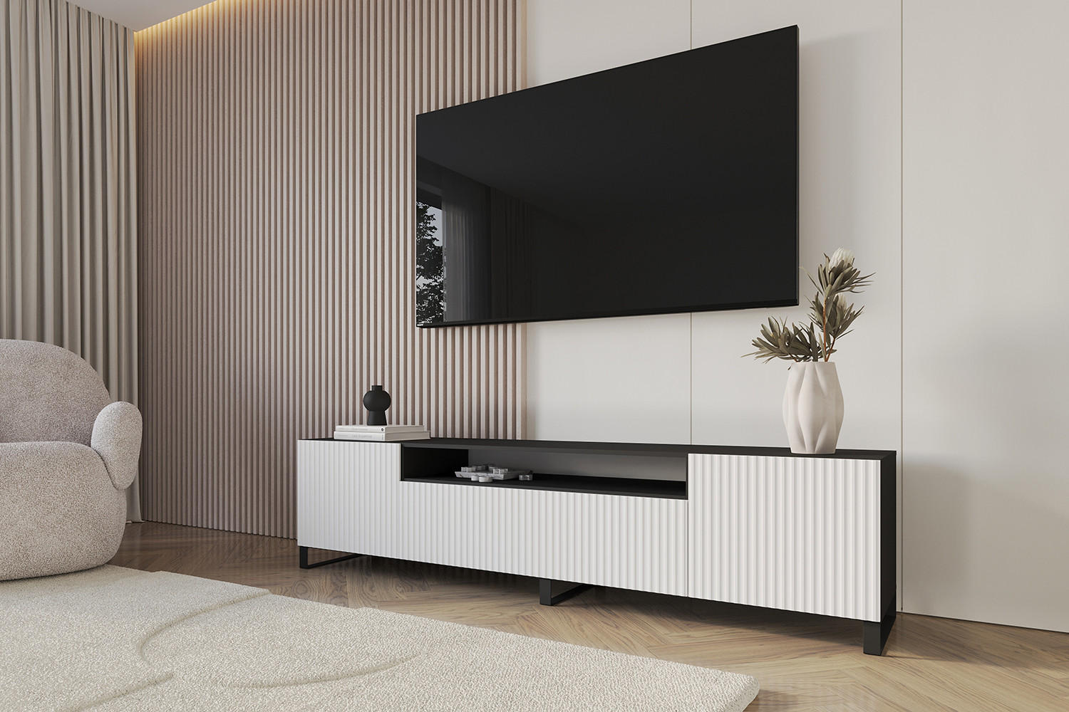 LOWBOARD NOA-2-S 200x53x41 cm - Schwarz / Weiß - Schwarz/Weiß, Holzwerkstoff (200/53/41cm) - ALTDECOR