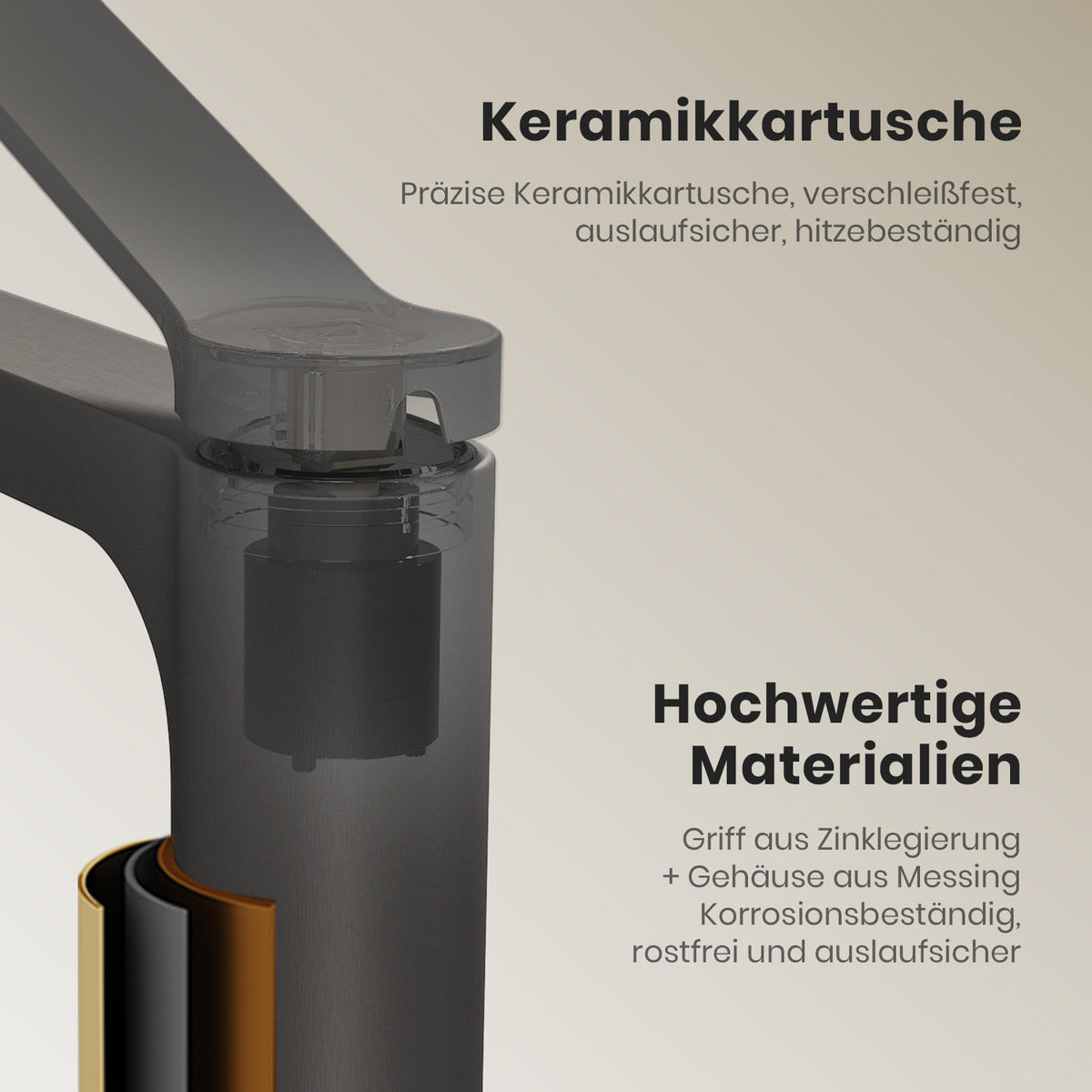 WASCHTISCHARMATUR mit Zertifiziertem Filterelement Anthrazit Matt Hoher Stil - Anthrazit, Metall (23.3/4.6/33.5cm) - EMKE