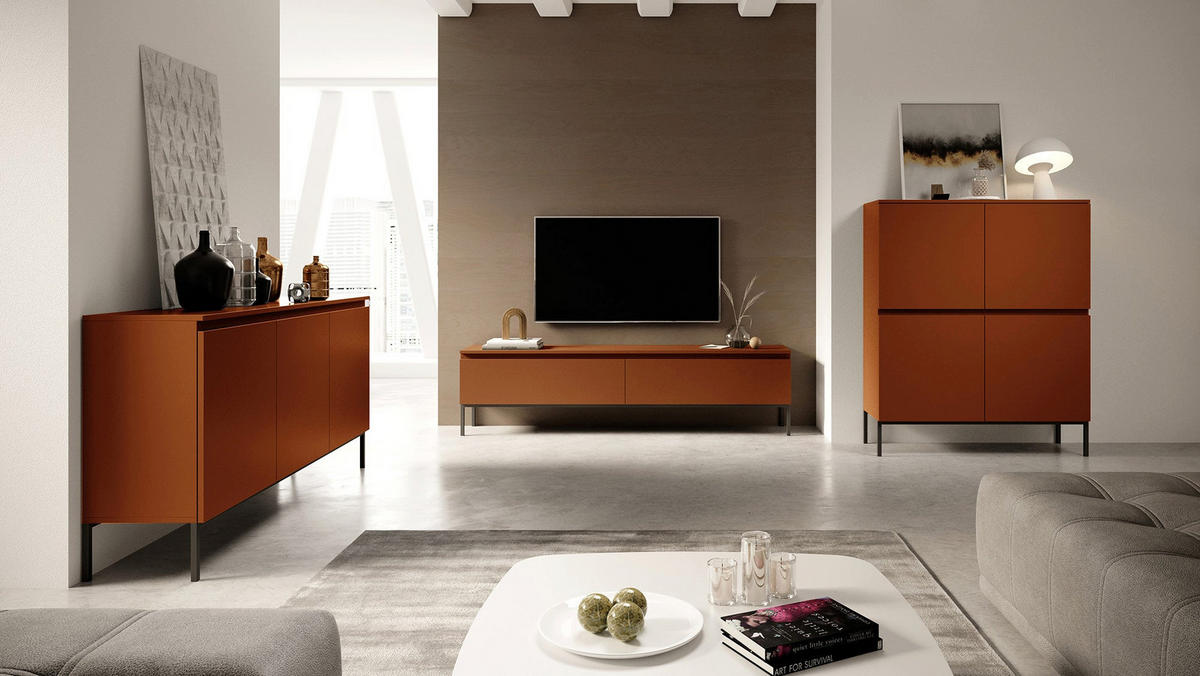 SIDEBOARD Bemmi Ziegelrot mit Metallbeinen 150 cm - Dunkelorange/Schwarz, Holzwerkstoff/Metall (150/77/35cm) - Selsey