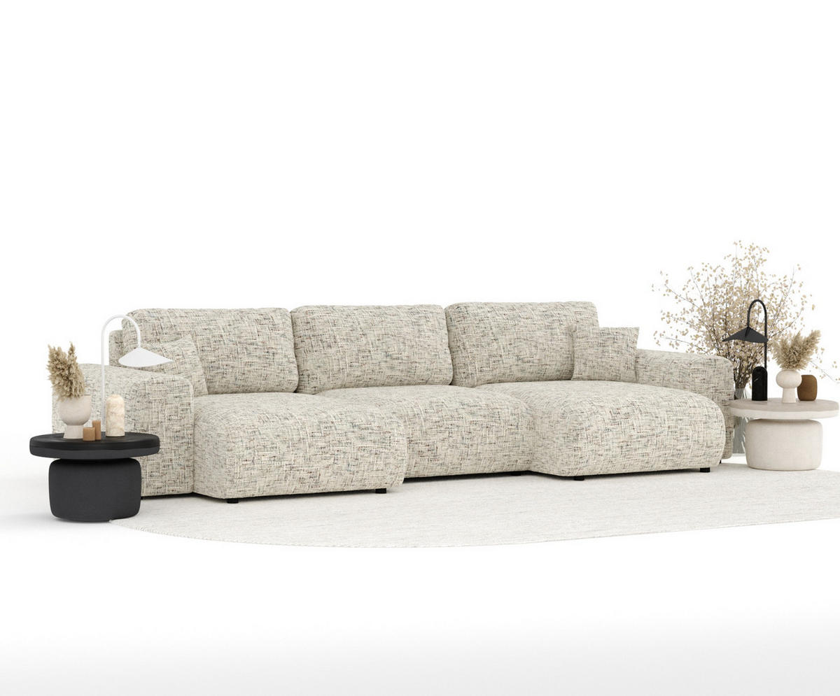 PANORAMASOFA Zanzibar Beige Webstoff - Beige/Schwarz, Holz/Holzwerkstoff (325/79/144cm) - Maison de Reve