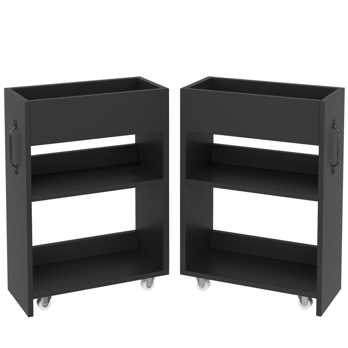 SIDEBOARD aus Spanplatte 52x50x75 cm Schwarz mit Rollen, beidseitig montierbaren Auszügen und offenen Fächern - Schwarz, Holzwerkstoff (52/75/50cm) - Modfu
