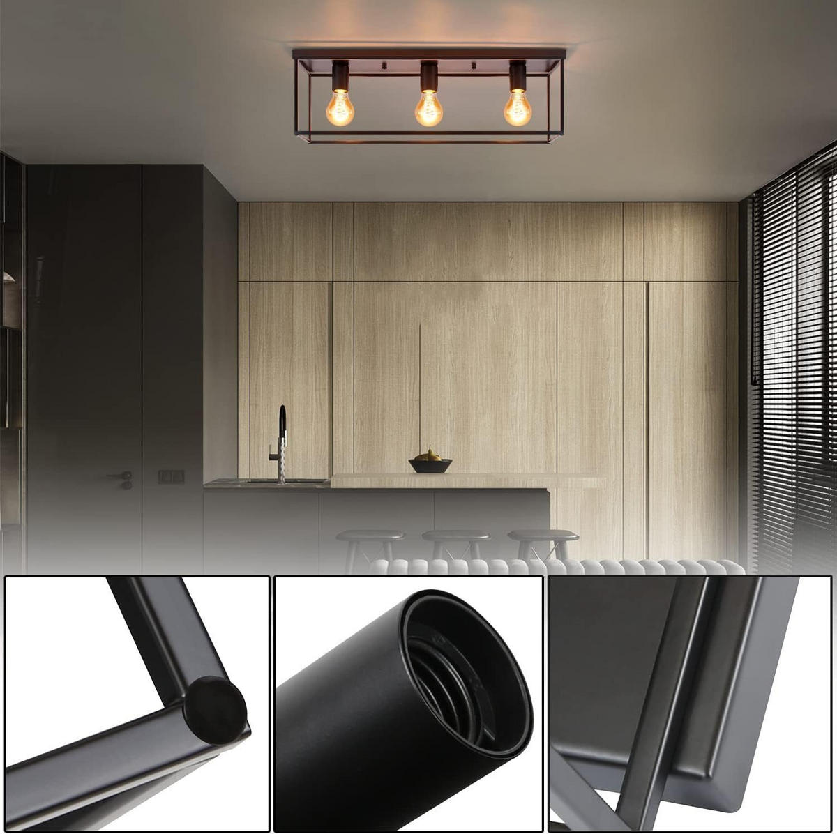 DECKENLEUCHTE Ignaz 60/15/20 cm - Schwarz, Metall (60/15/20cm) - Nettlife