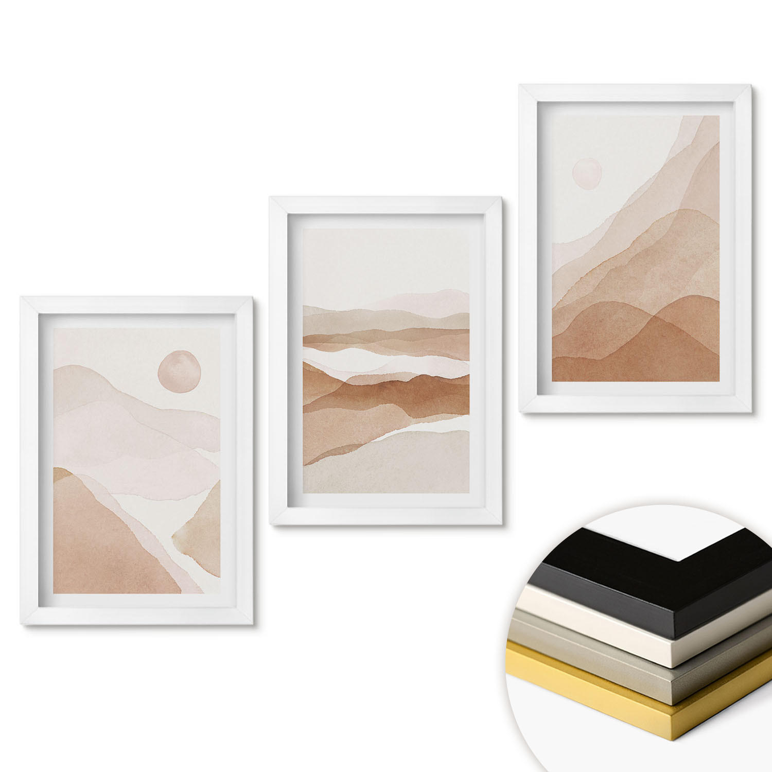 WANDBILDER 3er-Set - 20x30 cm Weißer Rahmen - Abstrakte braune Landschaften - Weiß, Kunststoff (20/30cm) - ArtPrintCave