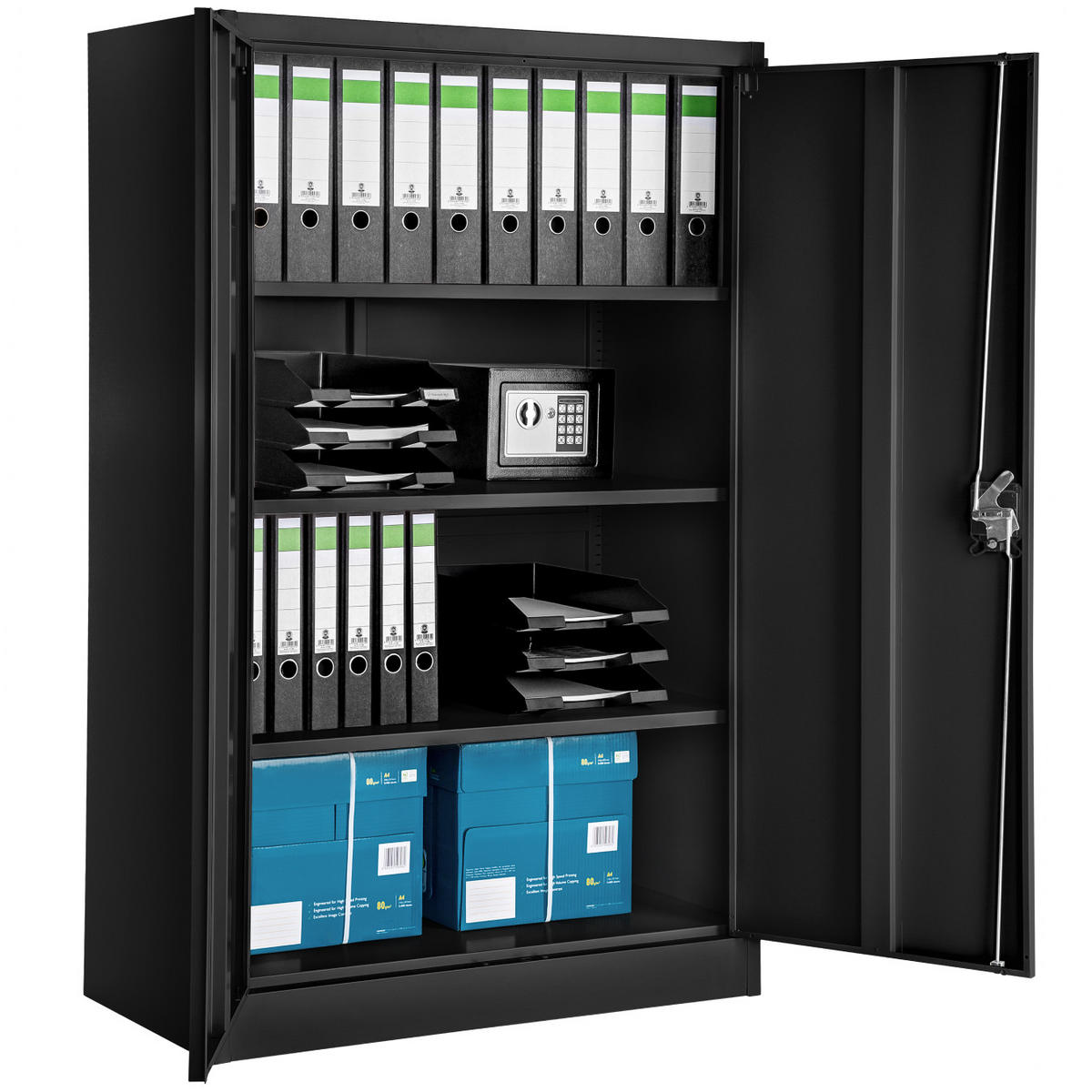 AKTENSCHRANK ,140 x 90 x 40 cm,schwarz - Schwarz, Metall (90/140/40cm) - tectake