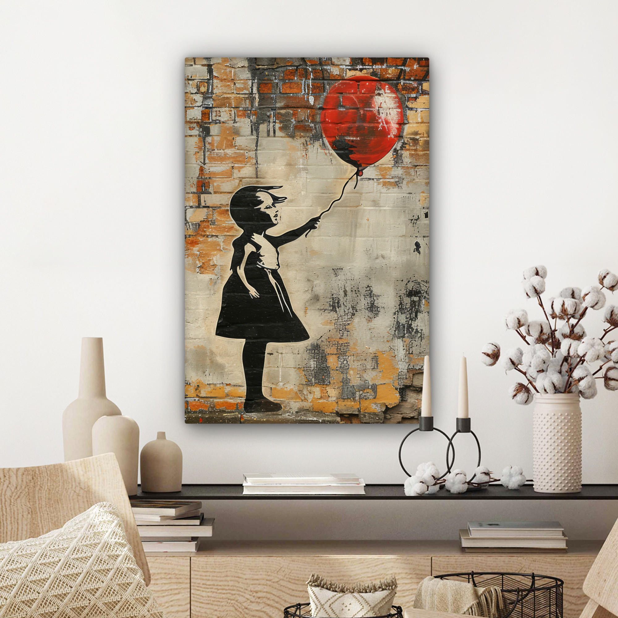 LEINWANDBILD Graffiti - Banksy - Mädchen - Straßenkunst 40x60 cm - Sandfarben, Textil (40/60cm) - MuchoWow