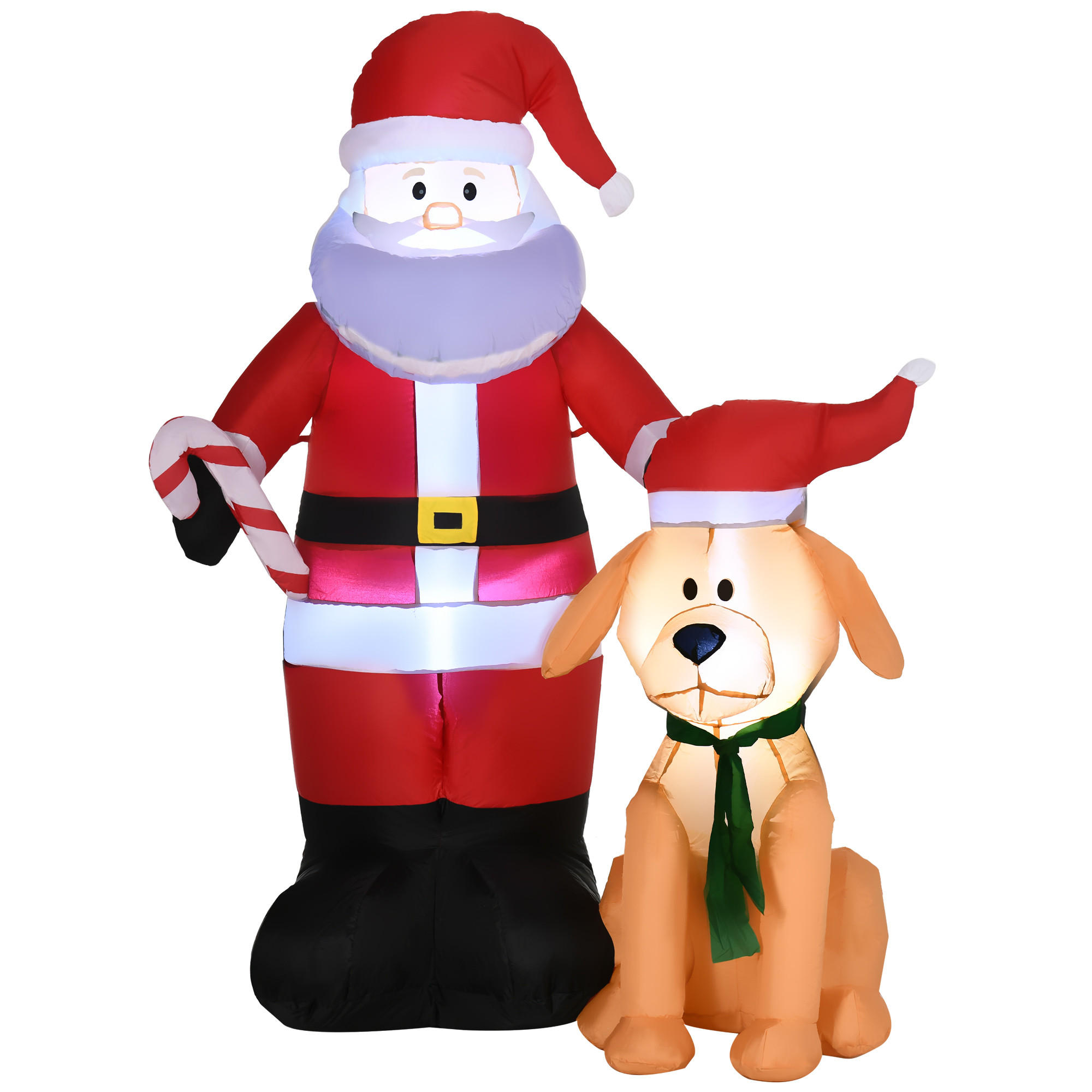 Outsunny 157 cm nafukovací Santa Claus se psem, vánoční dekorace s LED, vodotěsná