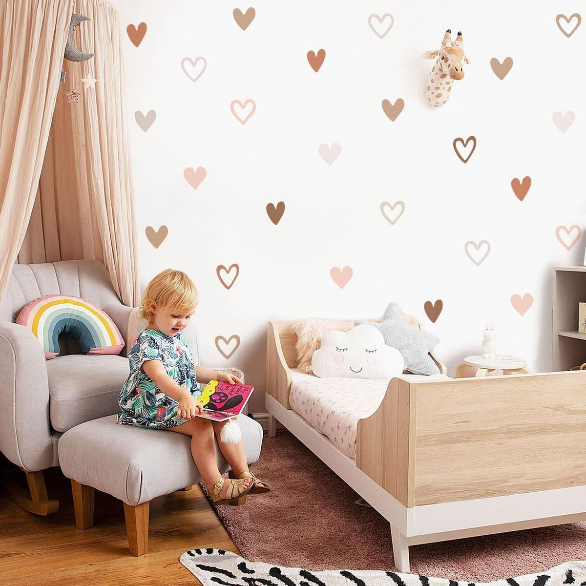 WANDAUFKLEBER Herzform, Boho Stil, Kinderzimmer Wohnzimmer - Weiß, Kunststoff (21/1/15cm) - Authentics