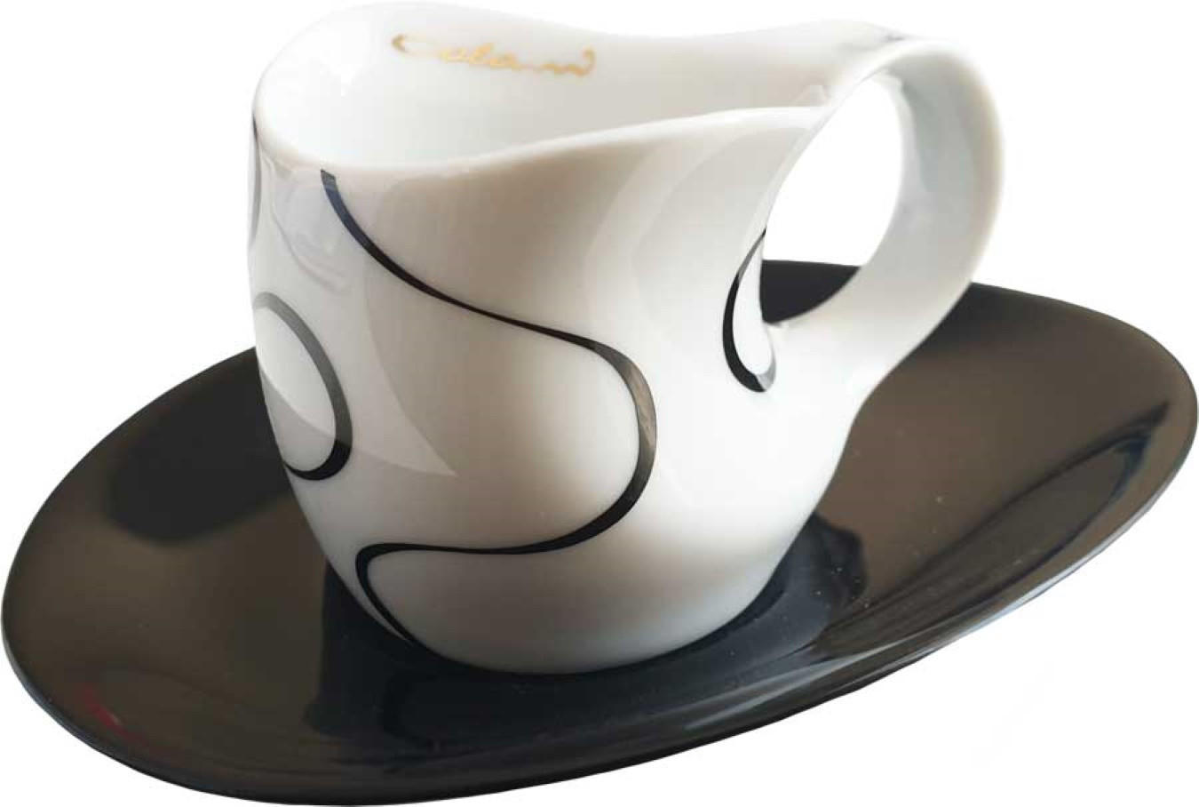 ESPRESSOTASSEN mit Untertassen Espressissimo 4 tlg. loop black - Goldfarben/Multicolor, Keramik (0.04L) - Luigi Colani Porzellan