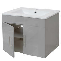 WASCHBECKEN + UNTERSCHRANK Hochglanz Hellgrau - Grau, Holzwerkstoff (61/50/48cm) - MCW