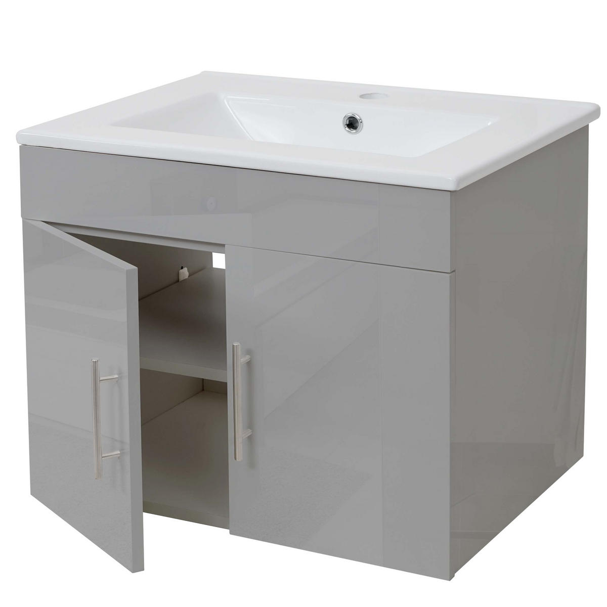 WASCHBECKEN + UNTERSCHRANK Hochglanz Hellgrau - Grau, Holzwerkstoff (61/50/48cm) - MCW
