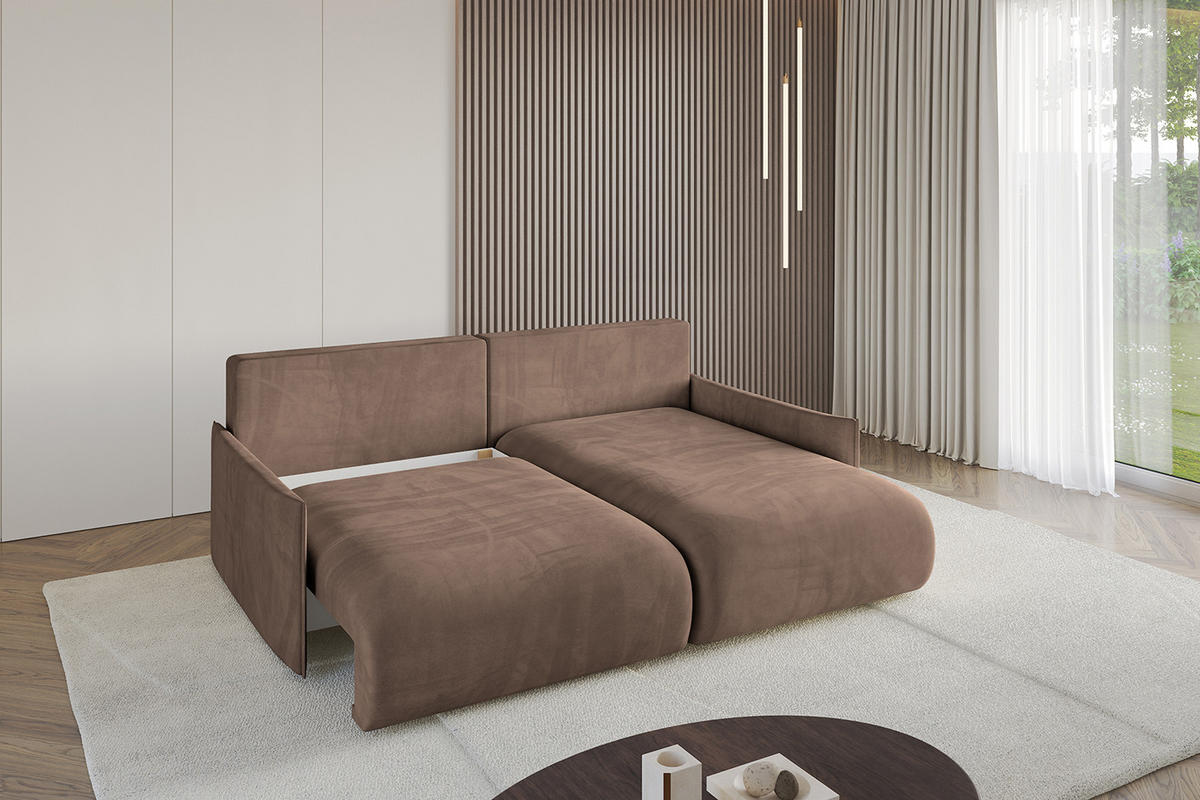 ECKSOFA Ottomane rechts ONESK-L -v1 216x177x72 Braun Velours - Braun, Holzwerkstoff/Kunststoff (177/216cm) - ALTDECOR