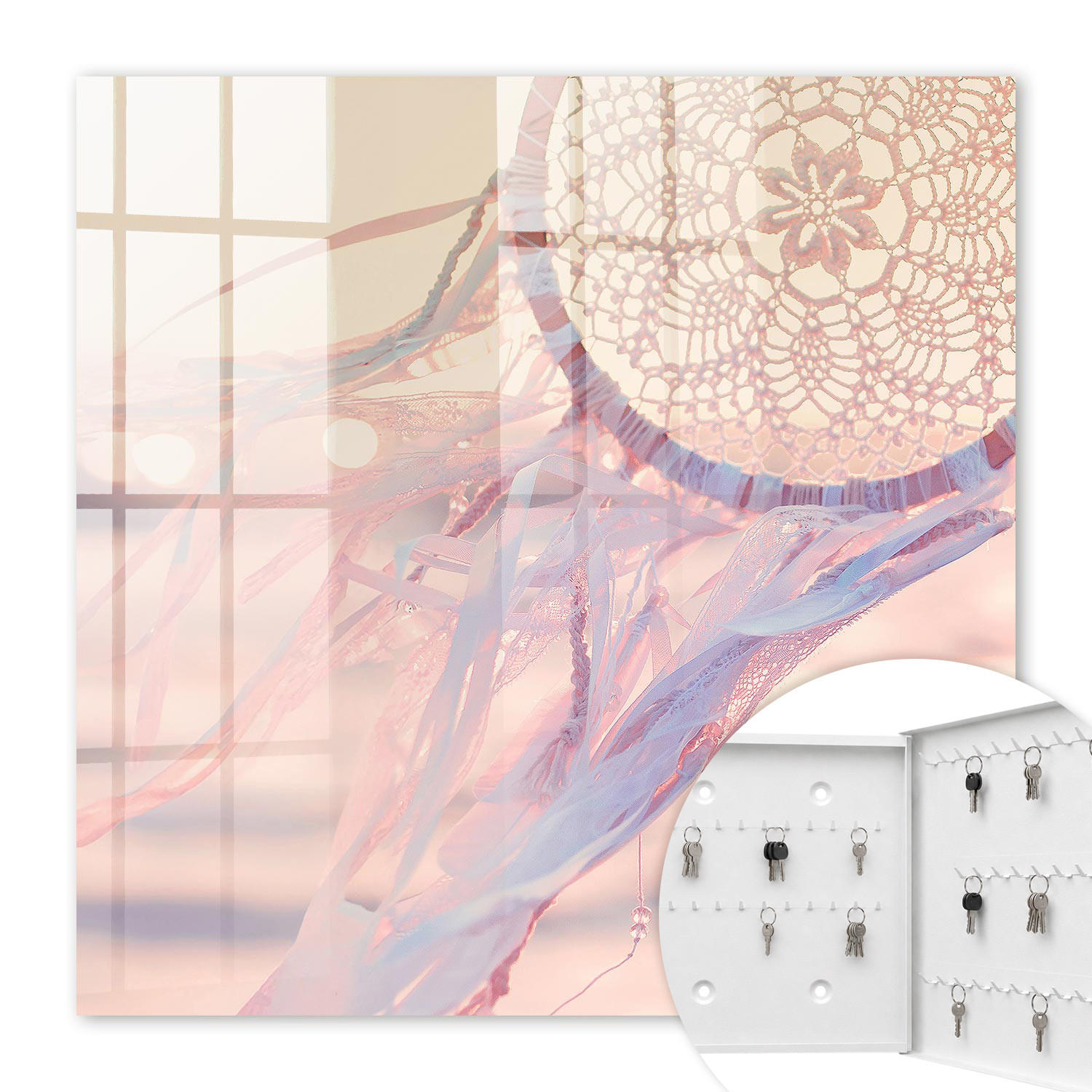 SCHLÜSSELBOX Weiß 30x30 cm – Türöffnung nach rechts - Spitzenverzierung - Pink, Metall (30/30/5cm) - TULUP
