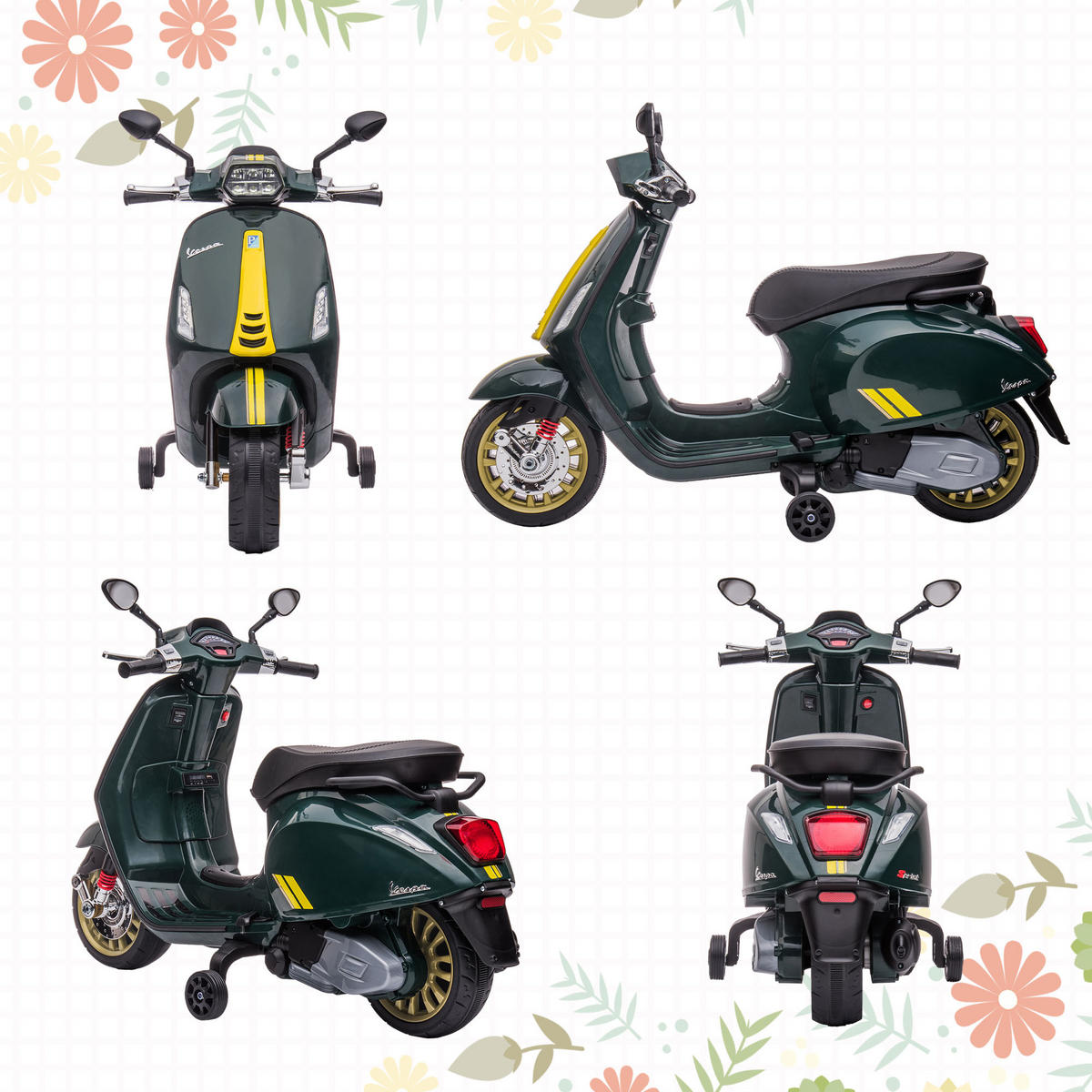 KINDER Elektro-Motorrad - Dunkelgrün, Kunststoff/Metall (107/47/73cm) - AIYAPLAY