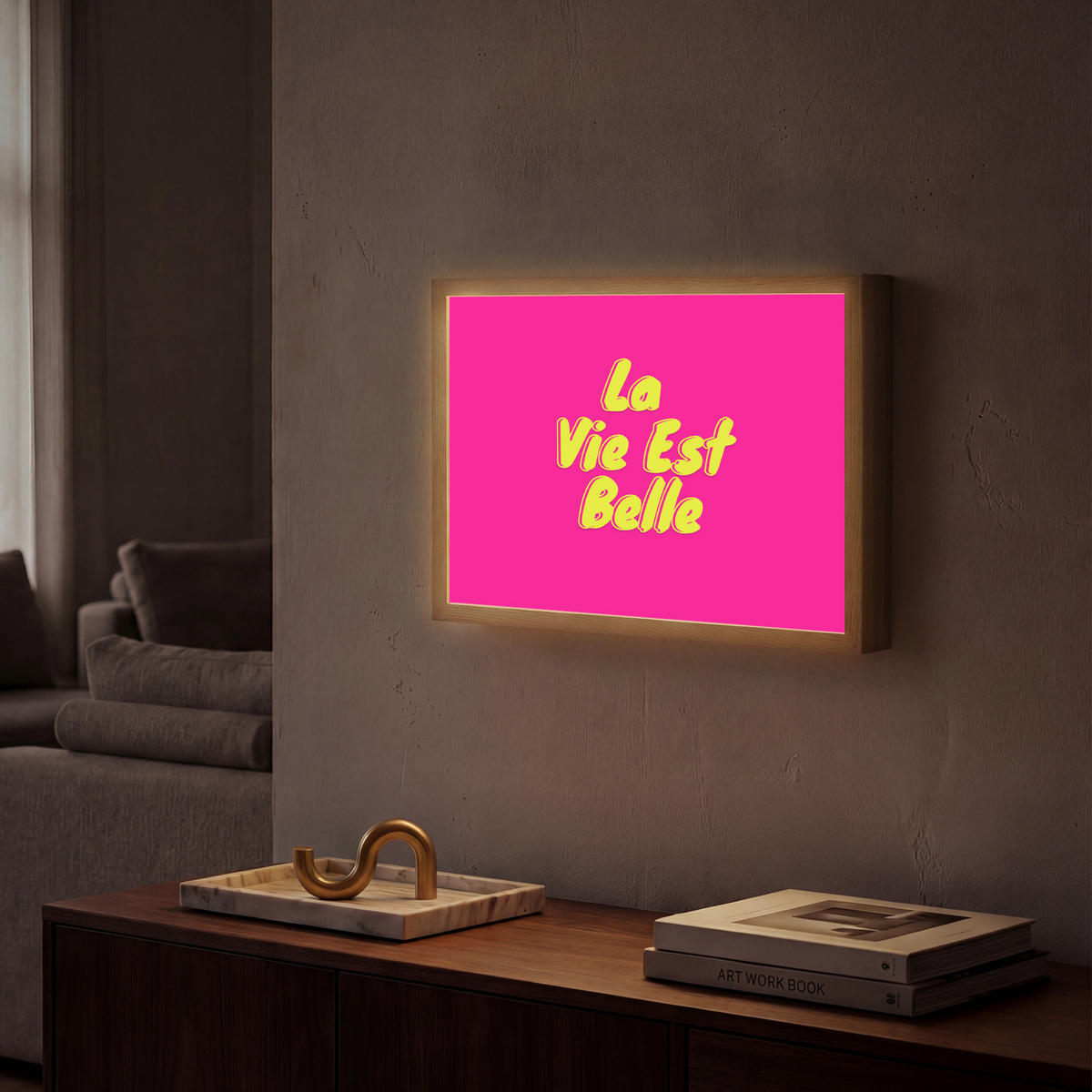 NÁSTĚNNÁ LAMPA S AKUMULÁTOREM Citace - Retro - Pink 40x30 cm - růžová, kompozitní dřevo (40/30/8cm) - OnlyWow